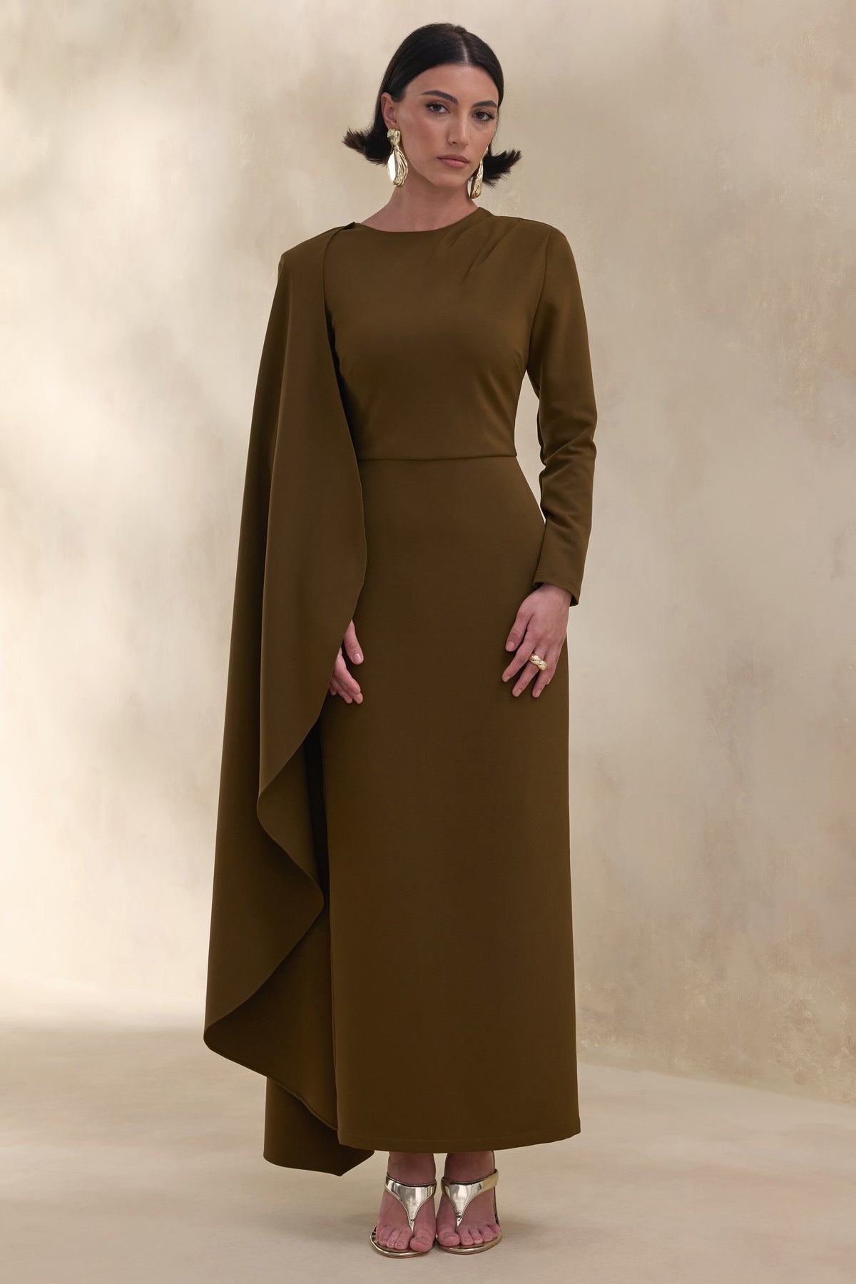 ECM_HR_CL137672031 - Jovea | Olive Round-Neck Maxi Dress With Cape-Sleeve 0.jpg