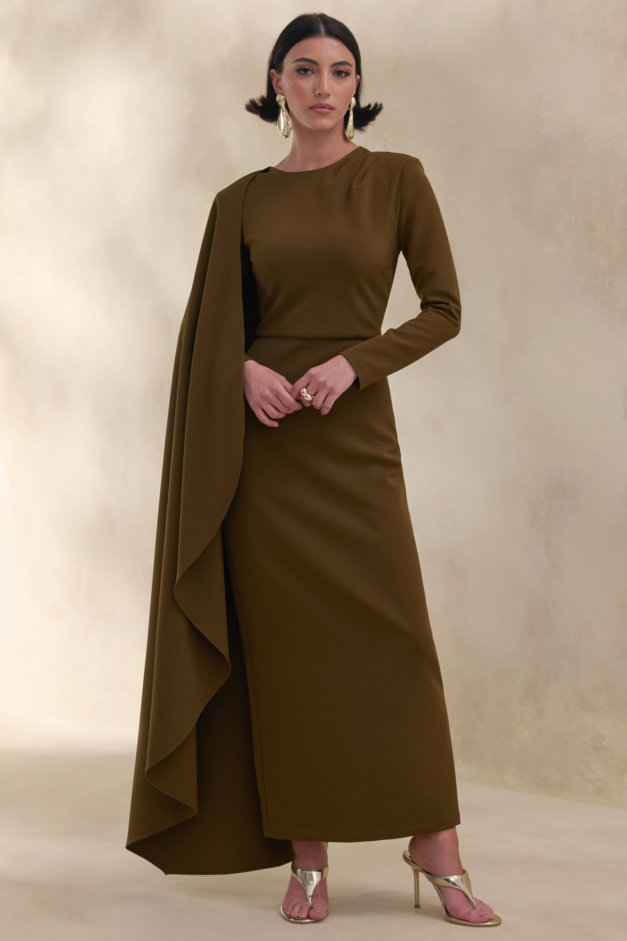 ECM_HR_CL137672031 - Jovea | Olive Round-Neck Maxi Dress With Cape-Sleeve 1.jpg