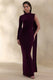ECM_HR_CL137695090 - Oliria | Dark Plum High-Neck Maxi Dress With One-Long Sleeve And Sash-Detail 2.jpg