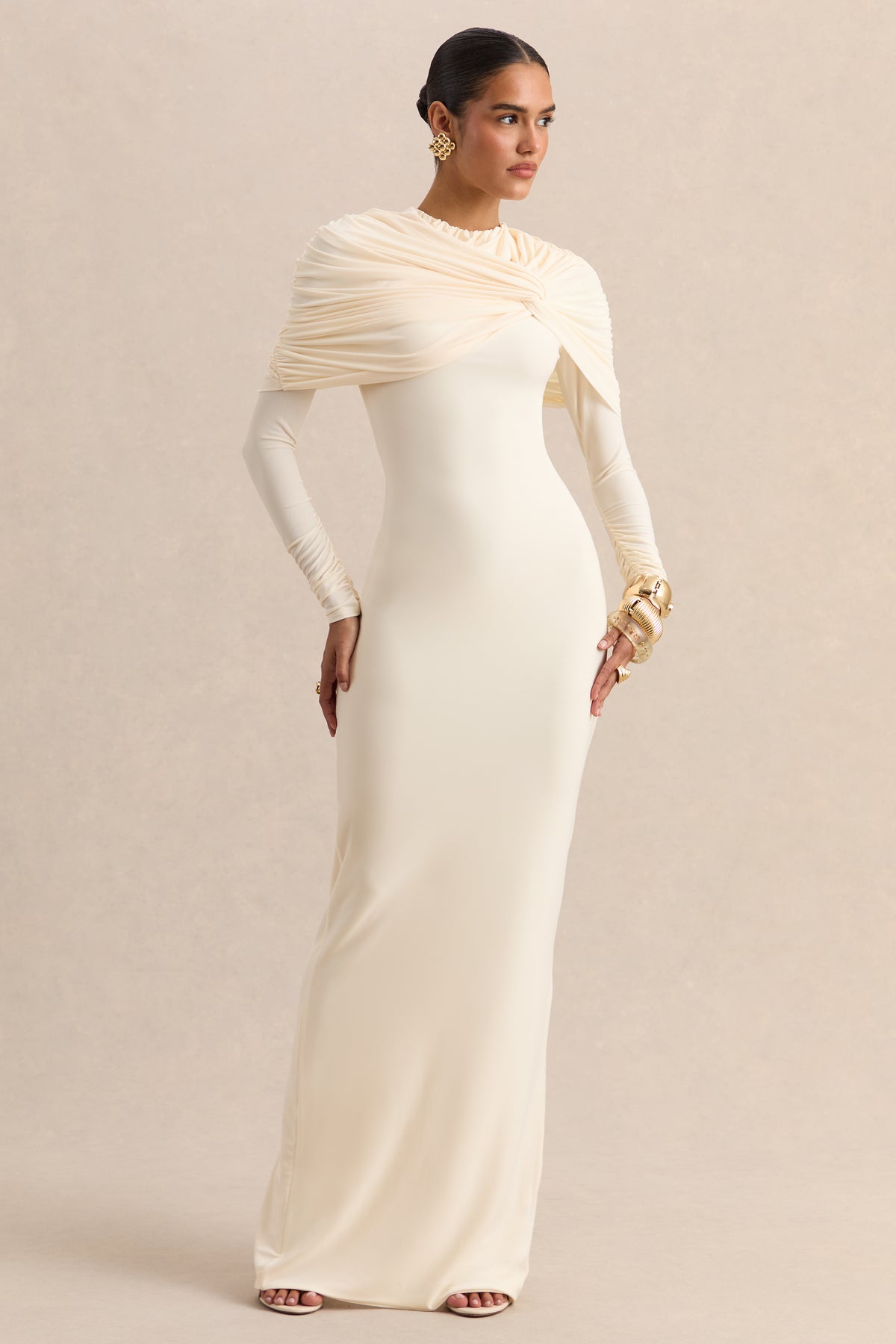 ECM_HR-CL137698111 - Evessa - Cream High-Neck Maxi Dress With Gathered-Detailing 03.jpg