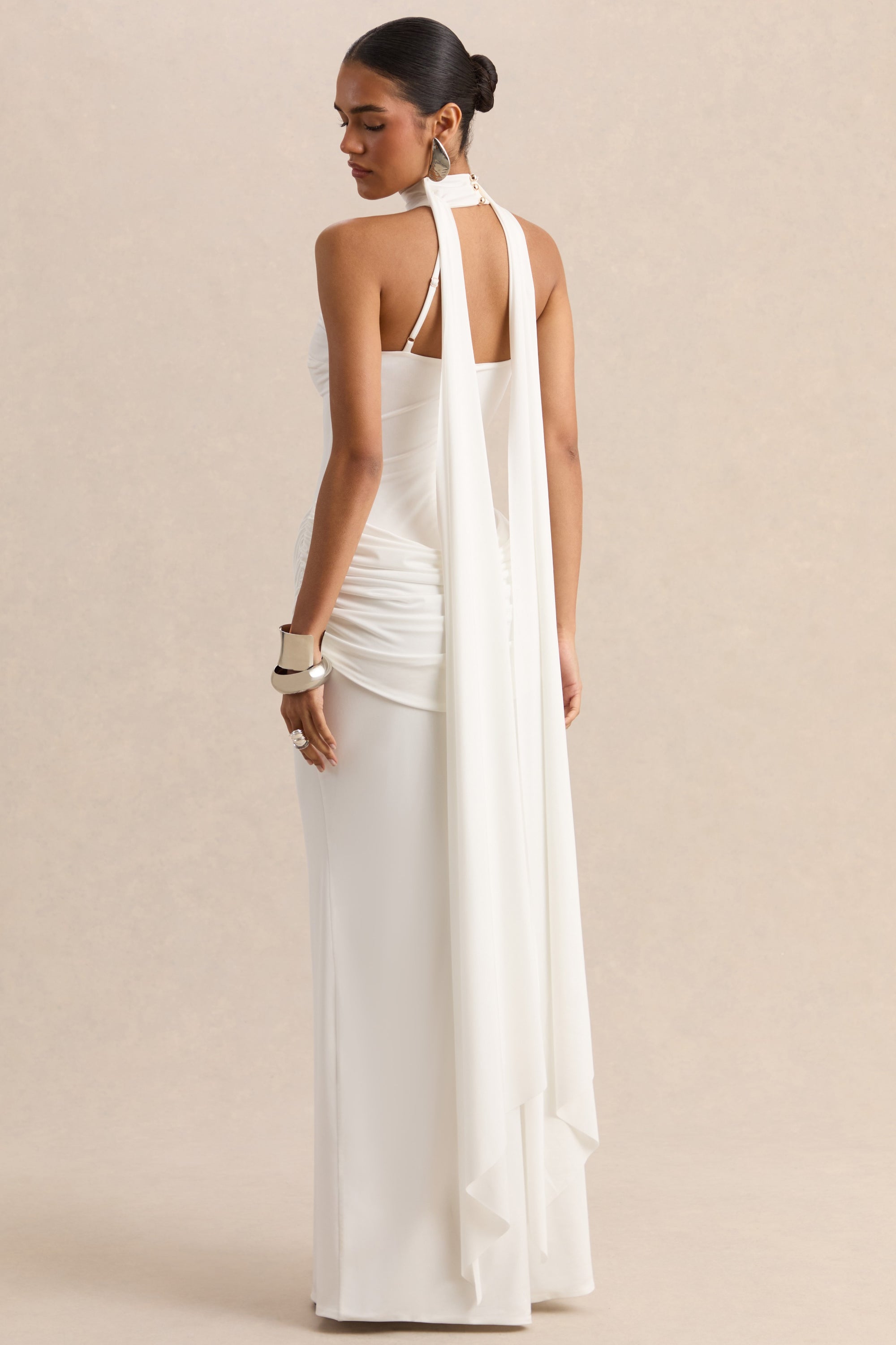 ECM-HR-CL137787110 - Lorintha - White High-Neck Maxi Dress With Draped-Detailing 06.jpg