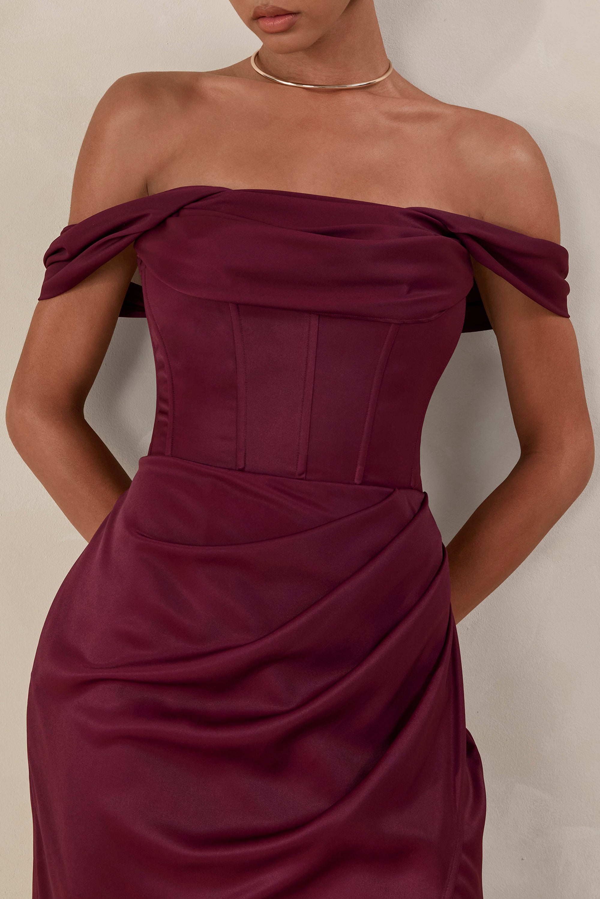 CL137810102 - Celinea _ Burgundy Satin Bardot-Neck Maxi Dress With Front-High Split0.jpg