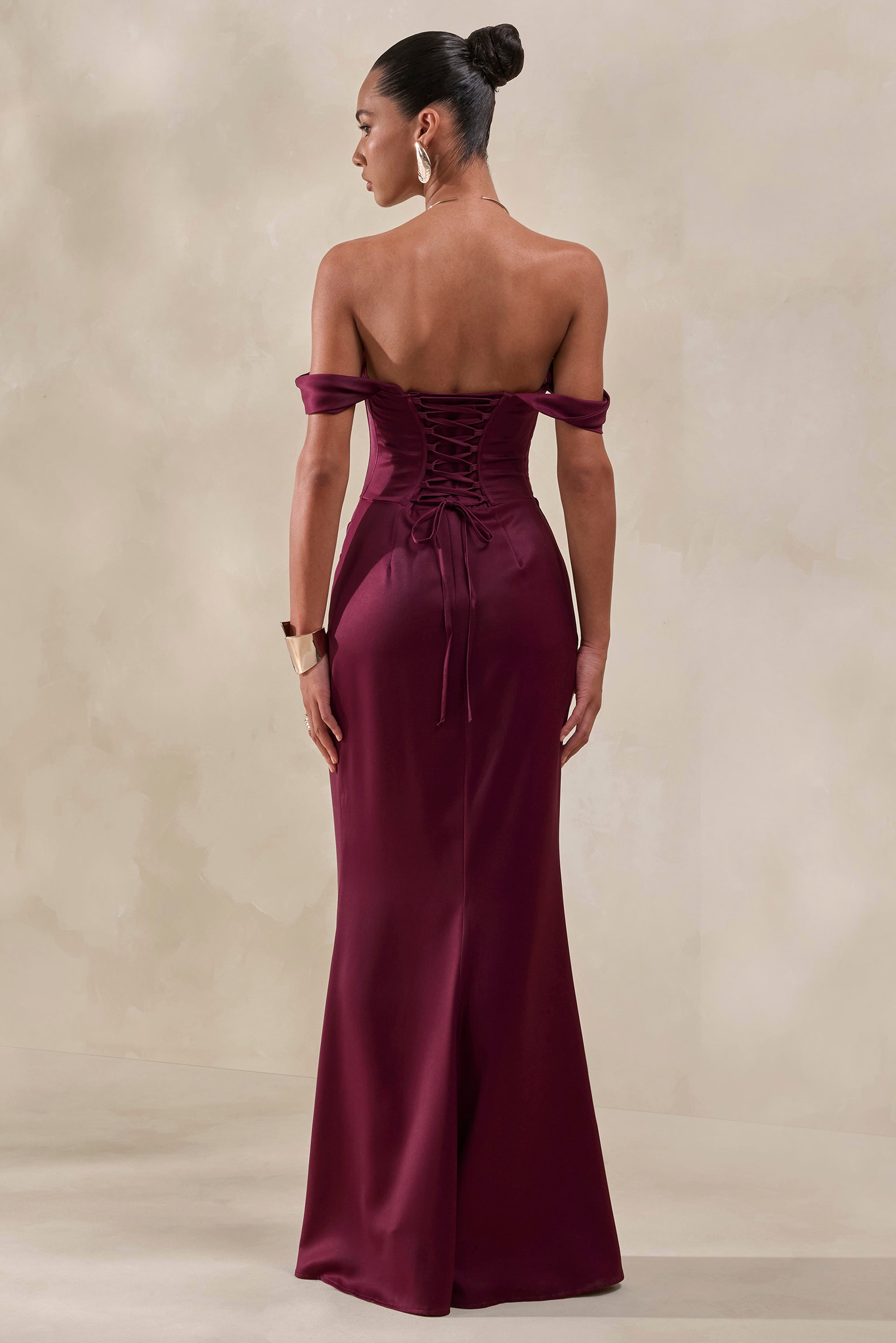 CL137810102 - Celinea _ Burgundy Satin Bardot-Neck Maxi Dress With Front-High Split5.jpg