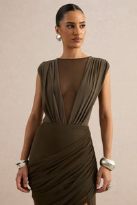 Kessia Khaki Wide-Neck Bodysuit With Mesh Detail CL137823035 77.jpg