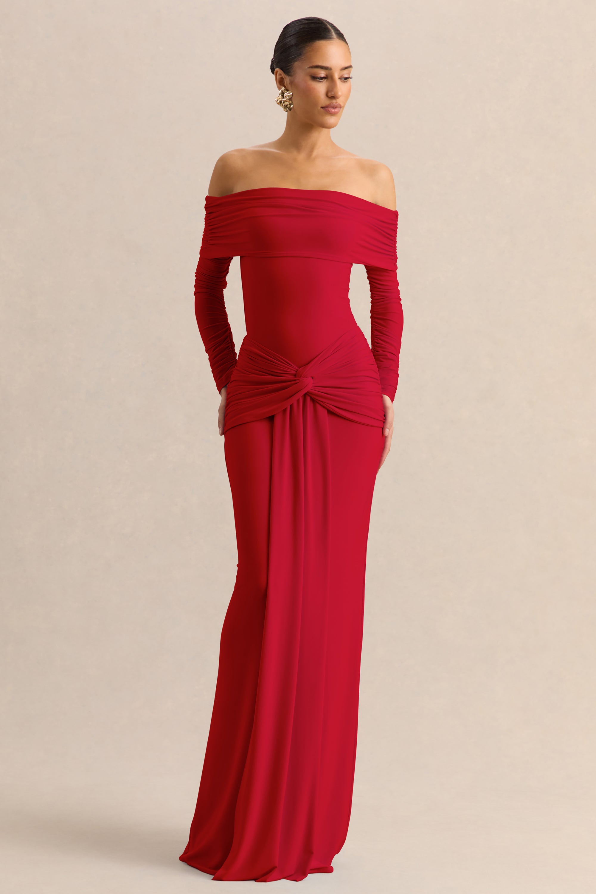 ECM_HR_CL137824100---Helia-_-Red-Bardot-Neck-Bodysuit-With-Ruched-Long-Sleeves-&-CL137840100---Flynne-_-Red-Wrapped-Maxi-Skirt-With-Sash_-2.jpg