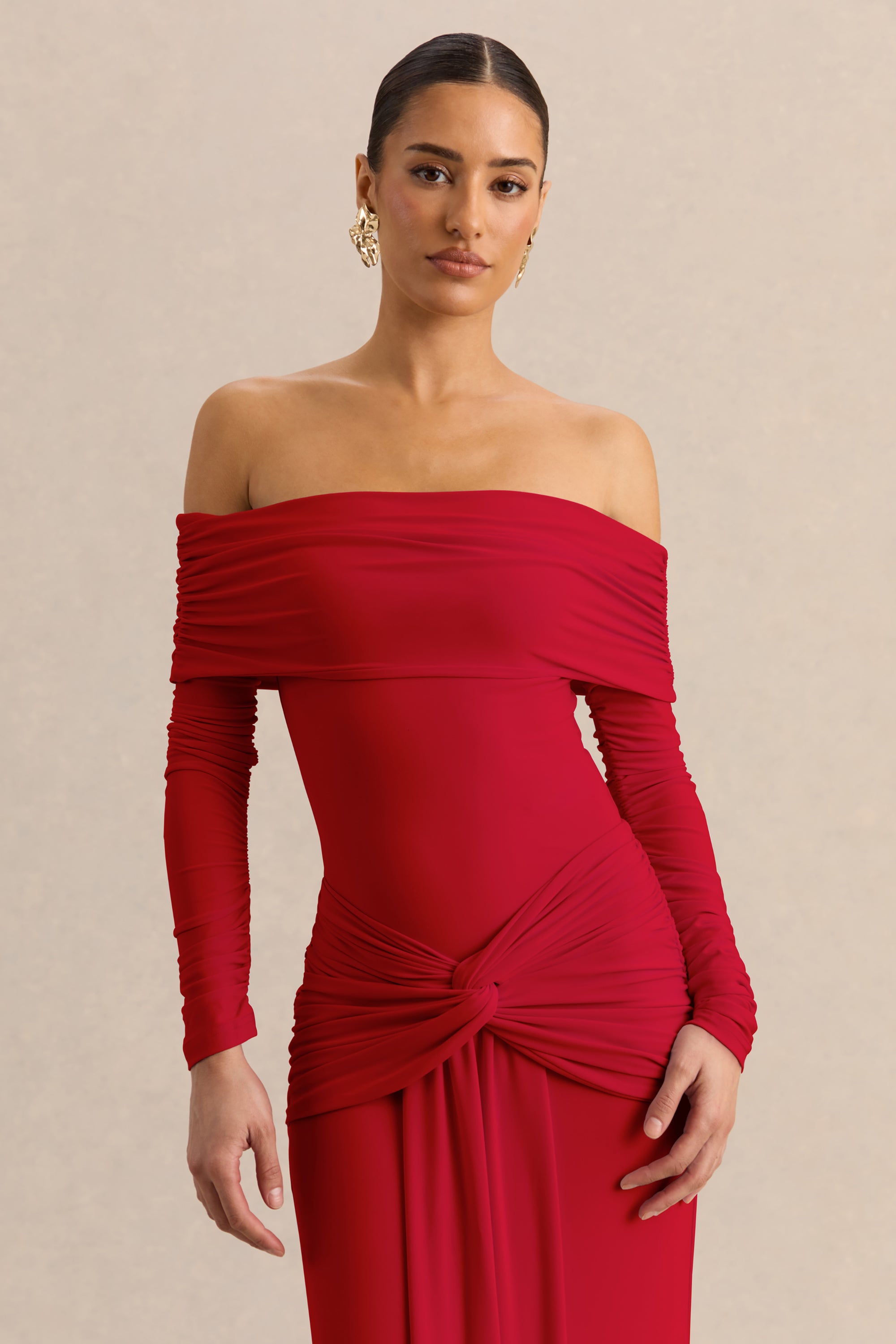 ECM_HR_CL137824100---Helia-_-Red-Bardot-Neck-Bodysuit-With-Ruched-Long-Sleeves-&-CL137840100---Flynne-_-Red-Wrapped-Maxi-Skirt-With-Sash_psd.jpg