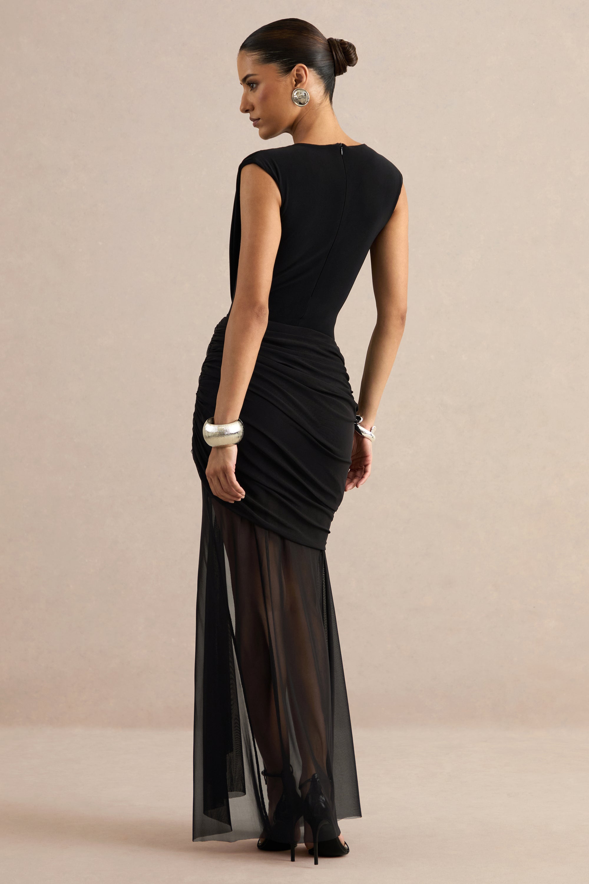 Kessia Black Wide-Neck Bodysuit With Mesh Detail CL137823001 68.jpg