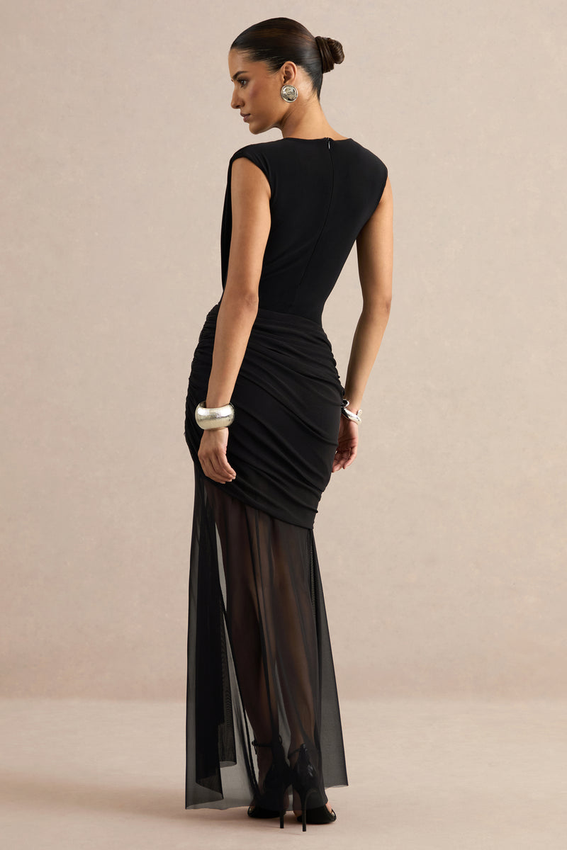 Kessia Black Wide-Neck Bodysuit With Mesh Detail CL137823001 68.jpg