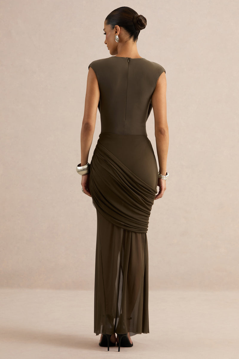 Kessia Khaki Wide-Neck Bodysuit With Mesh Detail CL137823035 75.jpg