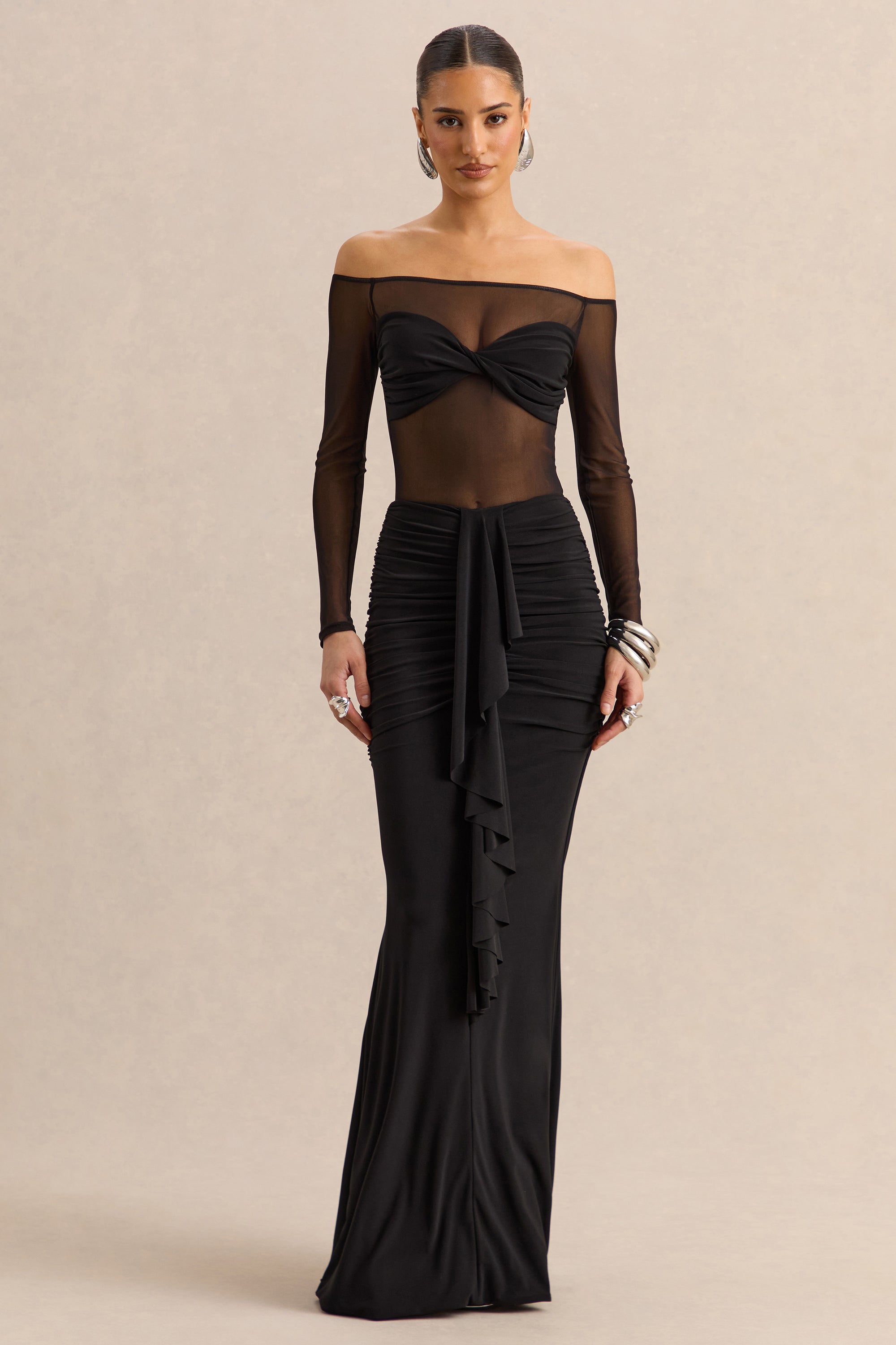 ECM_HR_CL137843001 - Iskra | Black Extreme Ruffled Maxi Skirt + CL137826001 - Maira | Black Mesh Bardot-Neck Bodysuit 0.jpg