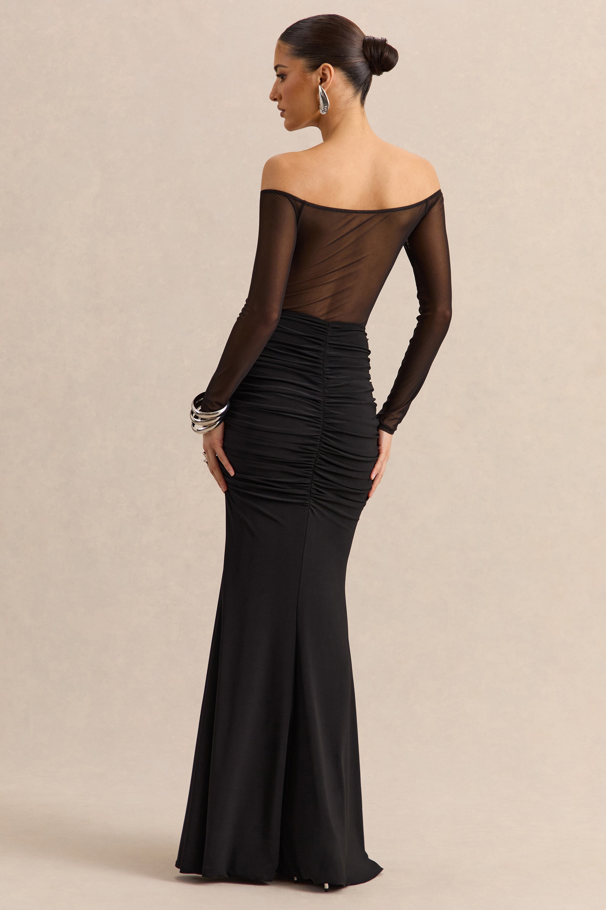 ECM_HR_CL137843001 - Iskra | Black Extreme Ruffled Maxi Skirt + CL137826001 - Maira | Black Mesh Bardot-Neck Bodysuit 2.jpg