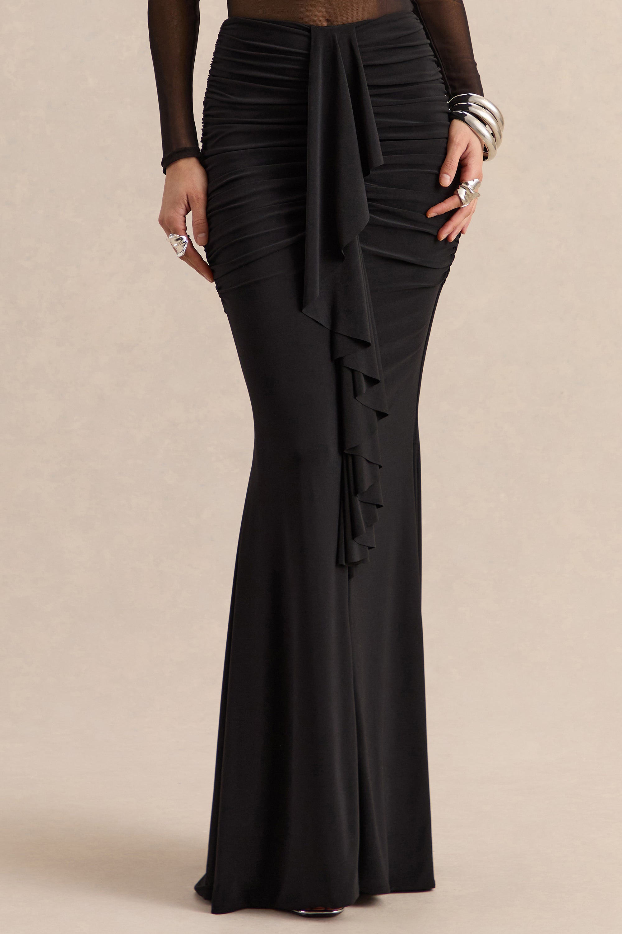 ECM_HR_CL137843001 - Iskra | Black Extreme Ruffled Maxi Skirt + CL137826001 - Maira | Black Mesh Bardot-Neck Bodysuit 3.jpg