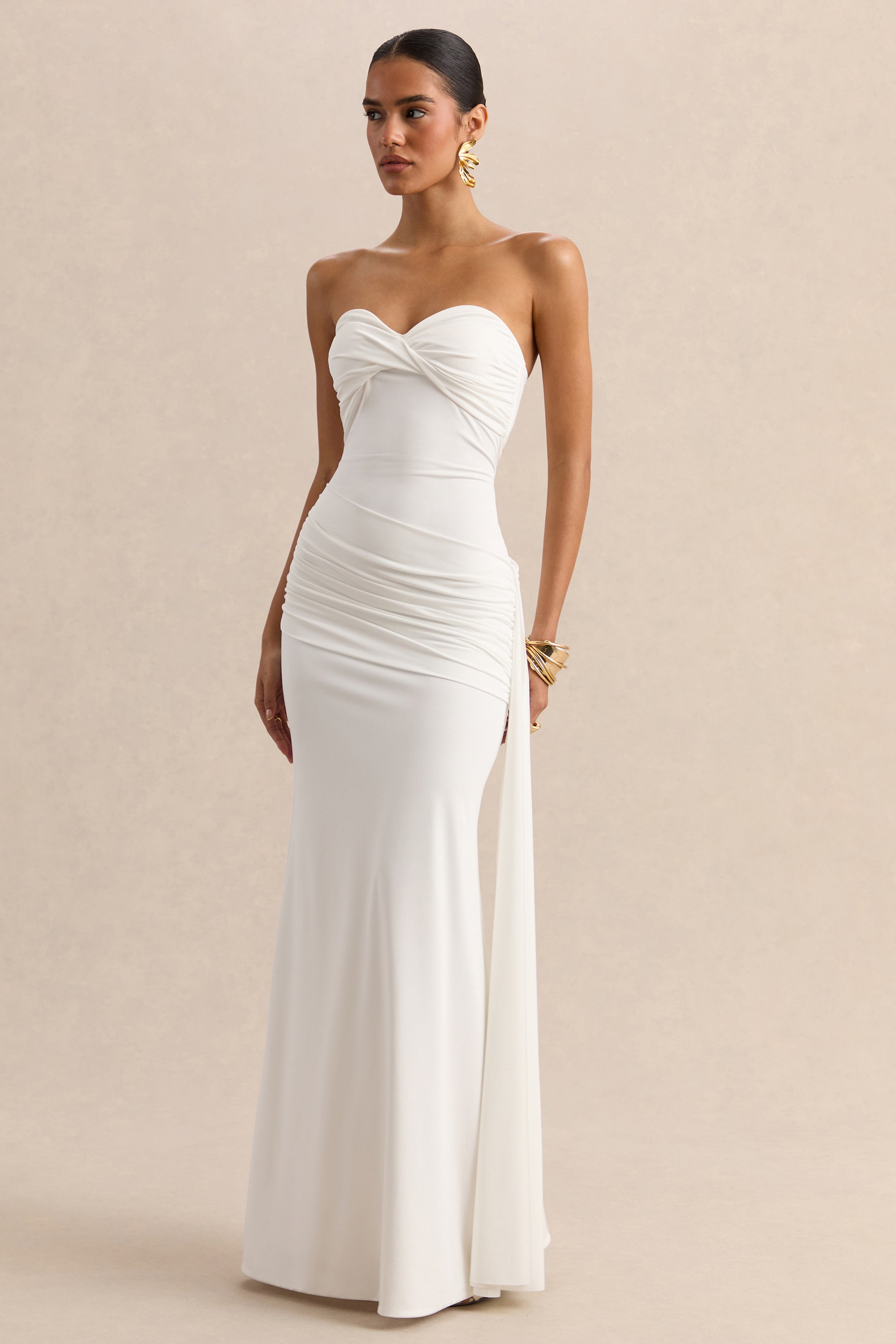 ECM_HR-CL137847110 - Liramine - White Bandeau Maxi-Dress With Gathered-Detailing And Sash 01.jpg