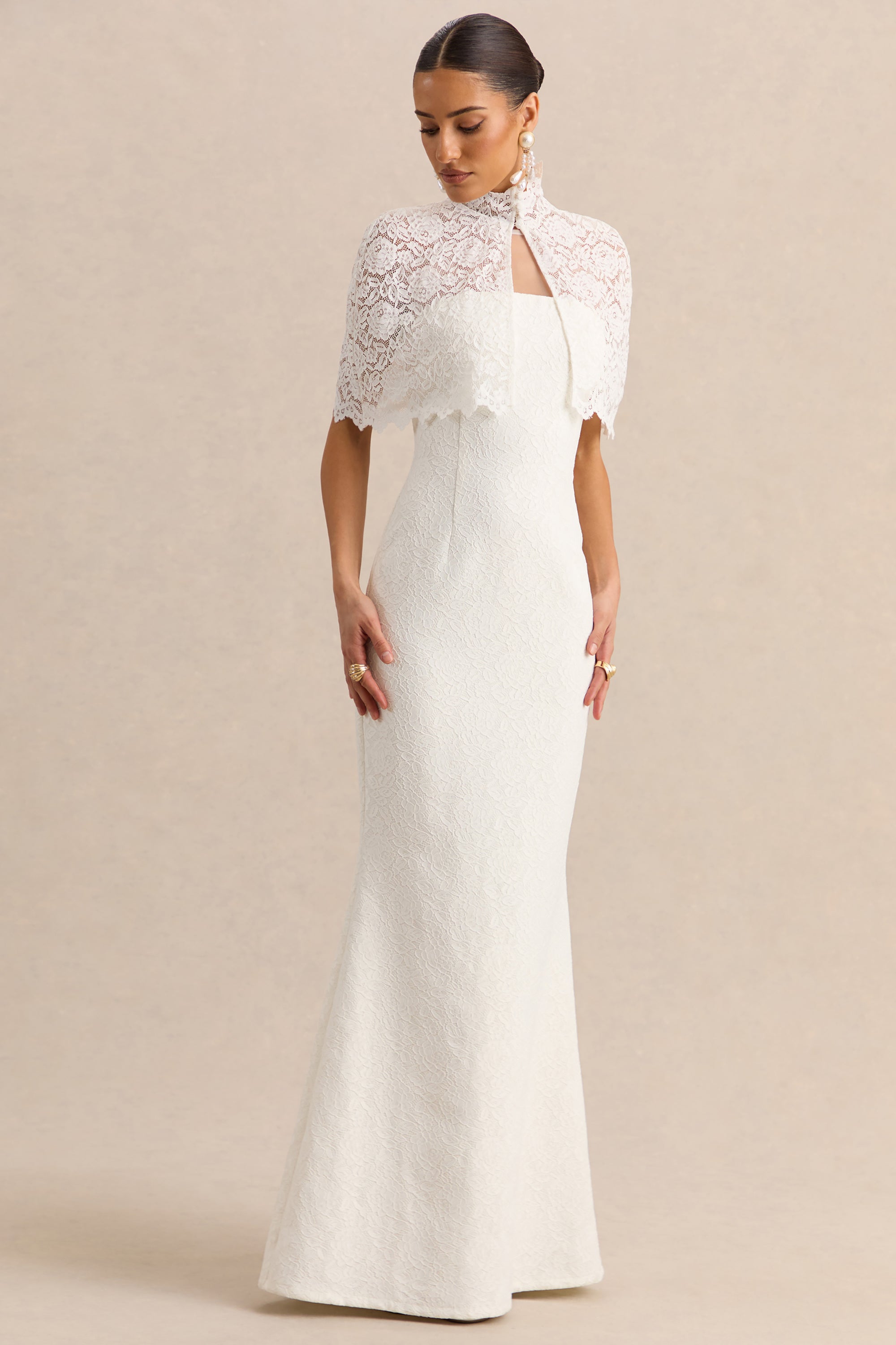 ECM_HR_CL137943110---Caliro-_-White-Lace-High-Neck-Short-Cape-+-CL137860110---Rosevine-_-White-Crew-Neck-Maxi-Dress-With-Mesh-Panel-0.jpg