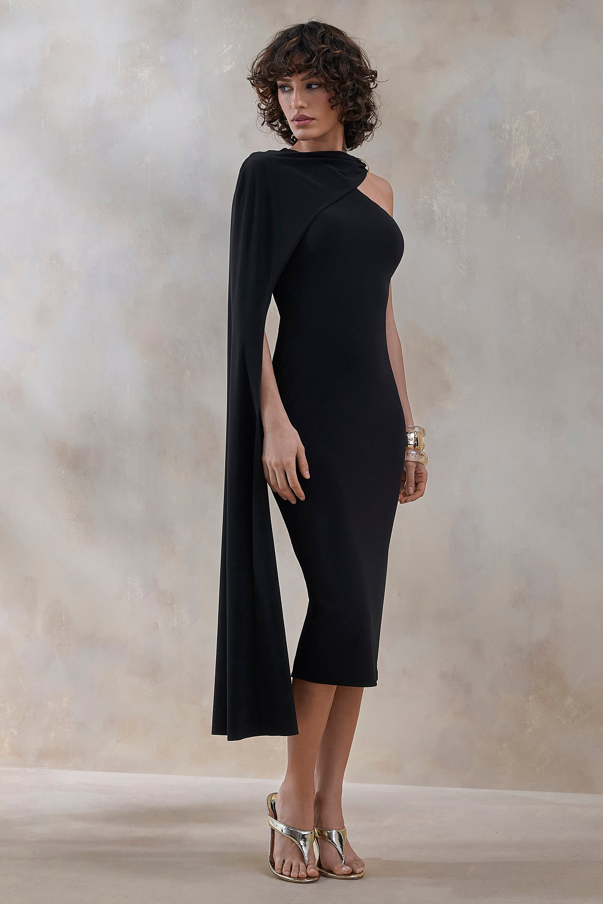 ECM_HR_CL137868001 - Misoria _ Black High-Neck Midi-Dress With Cape-Sleeve 1.jpg
