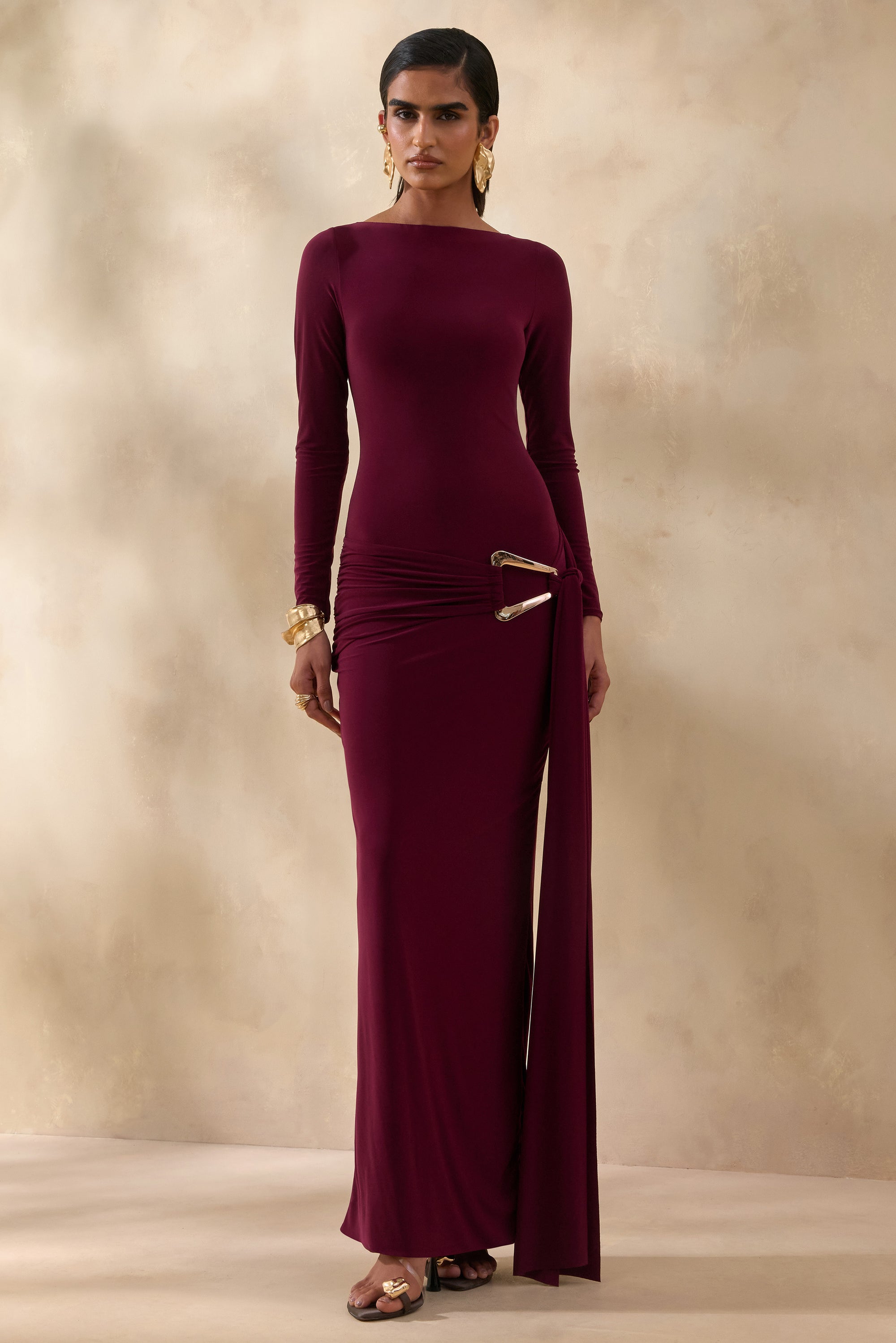ECM_HR_CL137884102 -  Astrielle | Burgundy Round-Neck With Gold-Detail And Sash 1.jpg