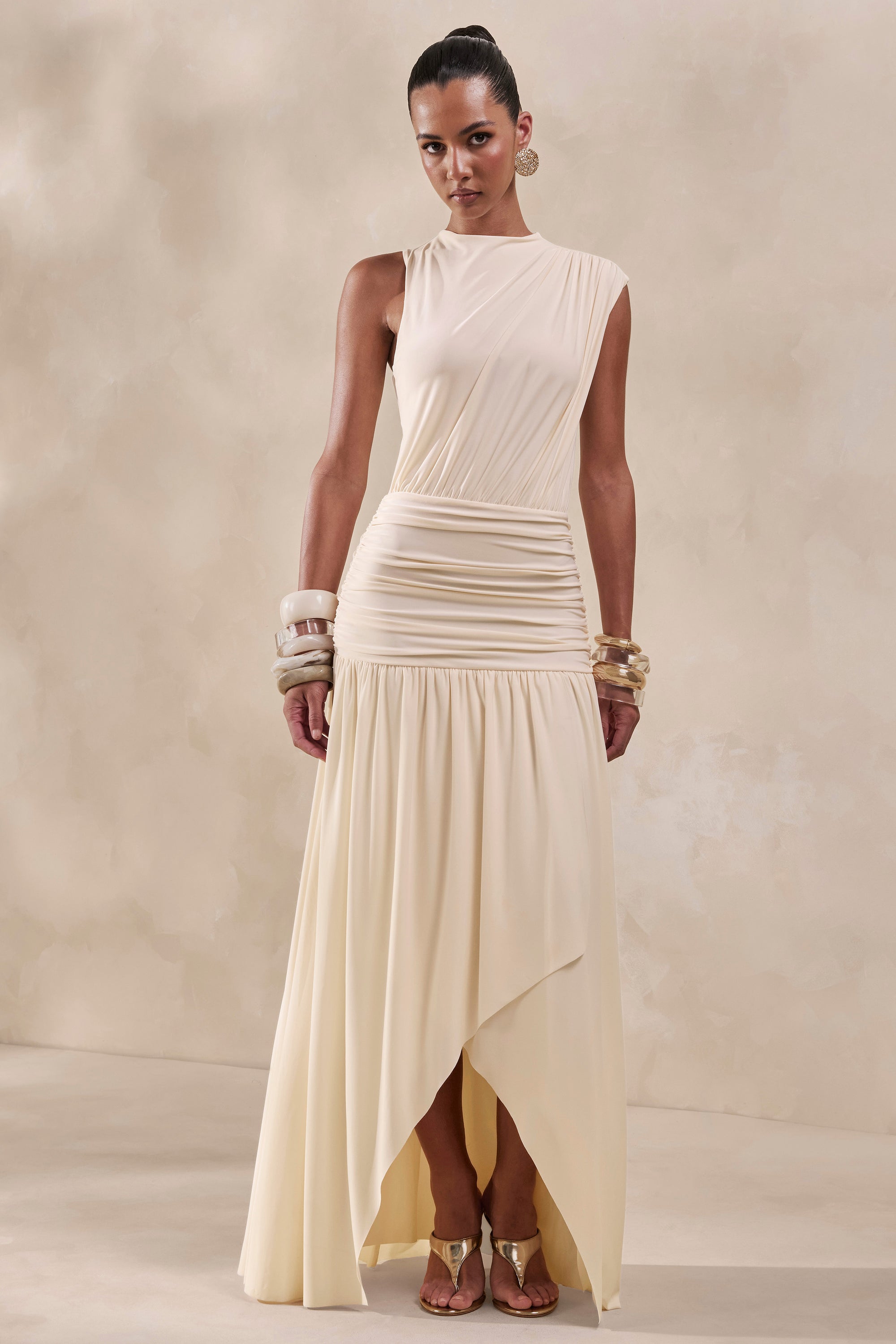 ECM_HR_CL137913111 - Myssara _ Cream High-Neck Maxi Dress Gathered-Detailing0.jpg