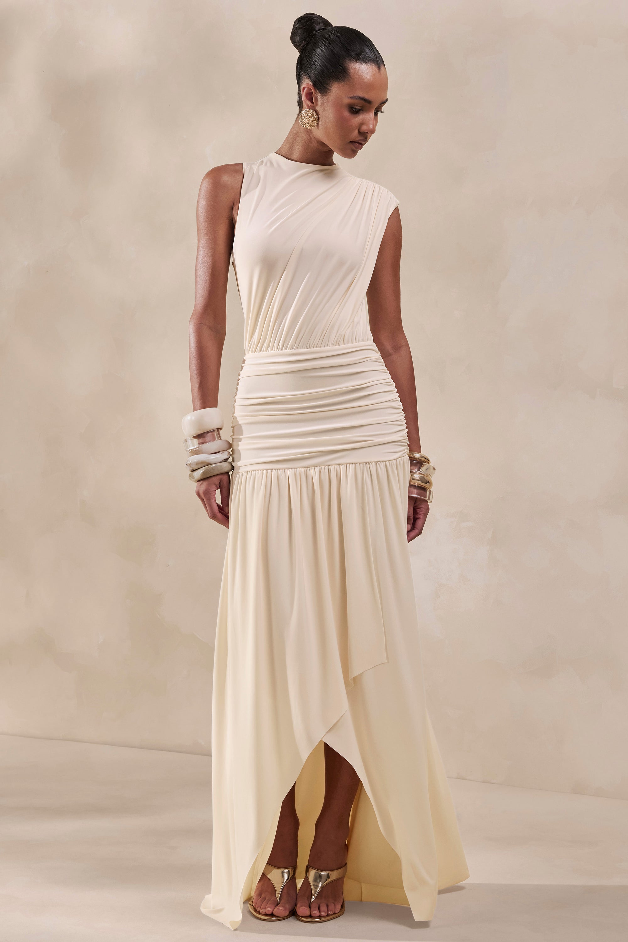 ECM_HR_CL137913111 - Myssara _ Cream High-Neck Maxi Dress Gathered-Detailing1.jpg