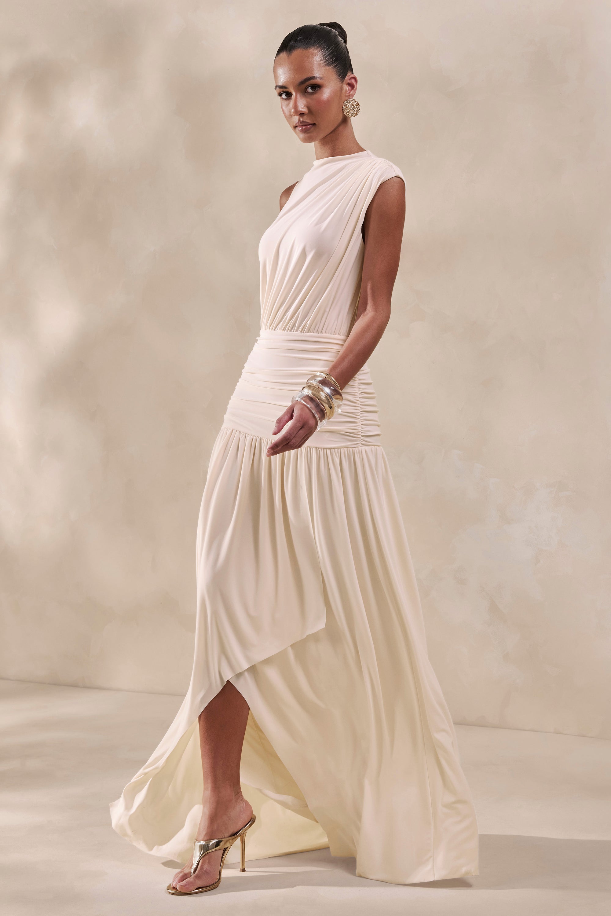 ECM_HR_CL137913111 - Myssara _ Cream High-Neck Maxi Dress Gathered-Detailing2.jpg