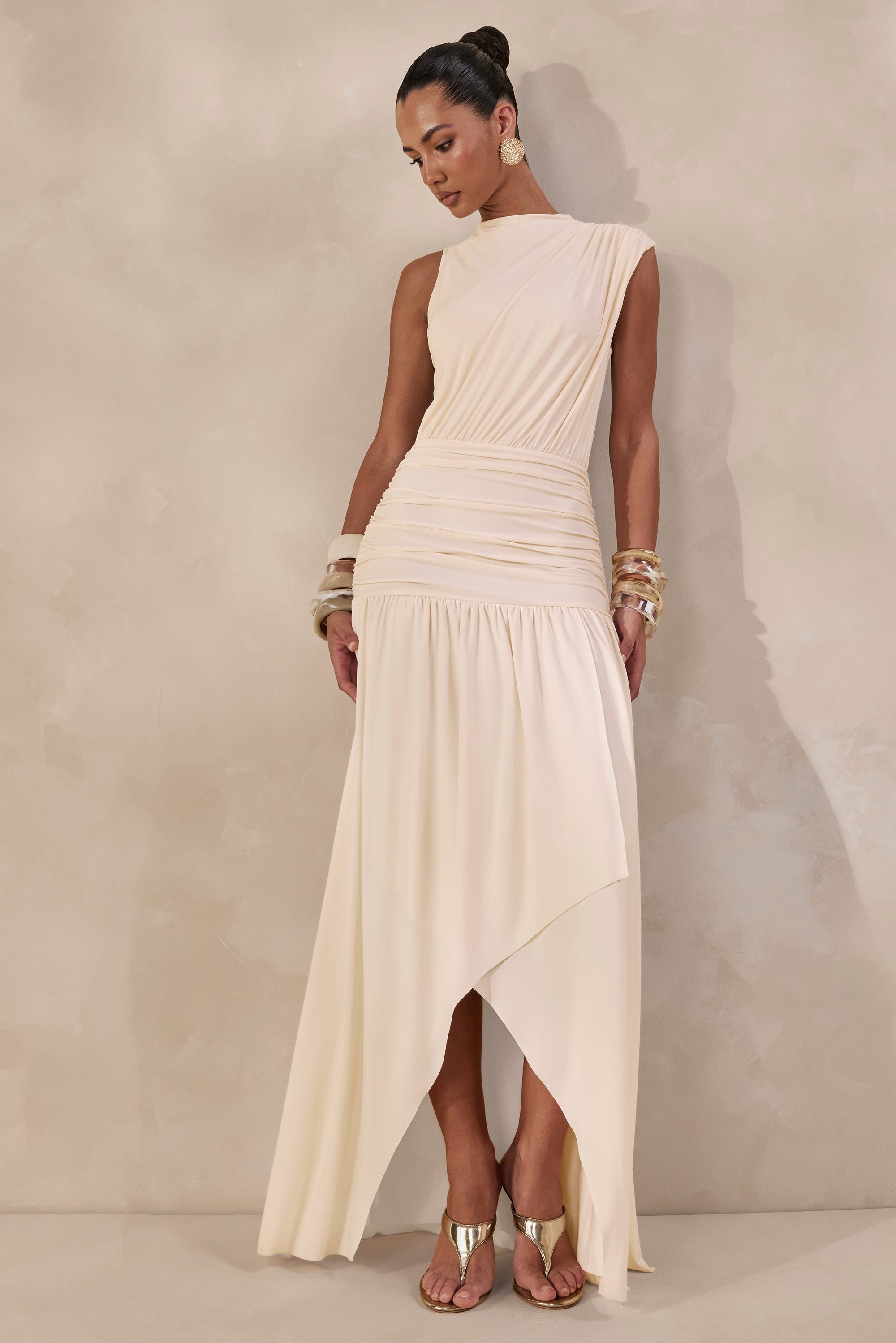 ECM_HR_CL137913111 - Myssara _ Cream High-Neck Maxi Dress Gathered-Detailing5.jpg