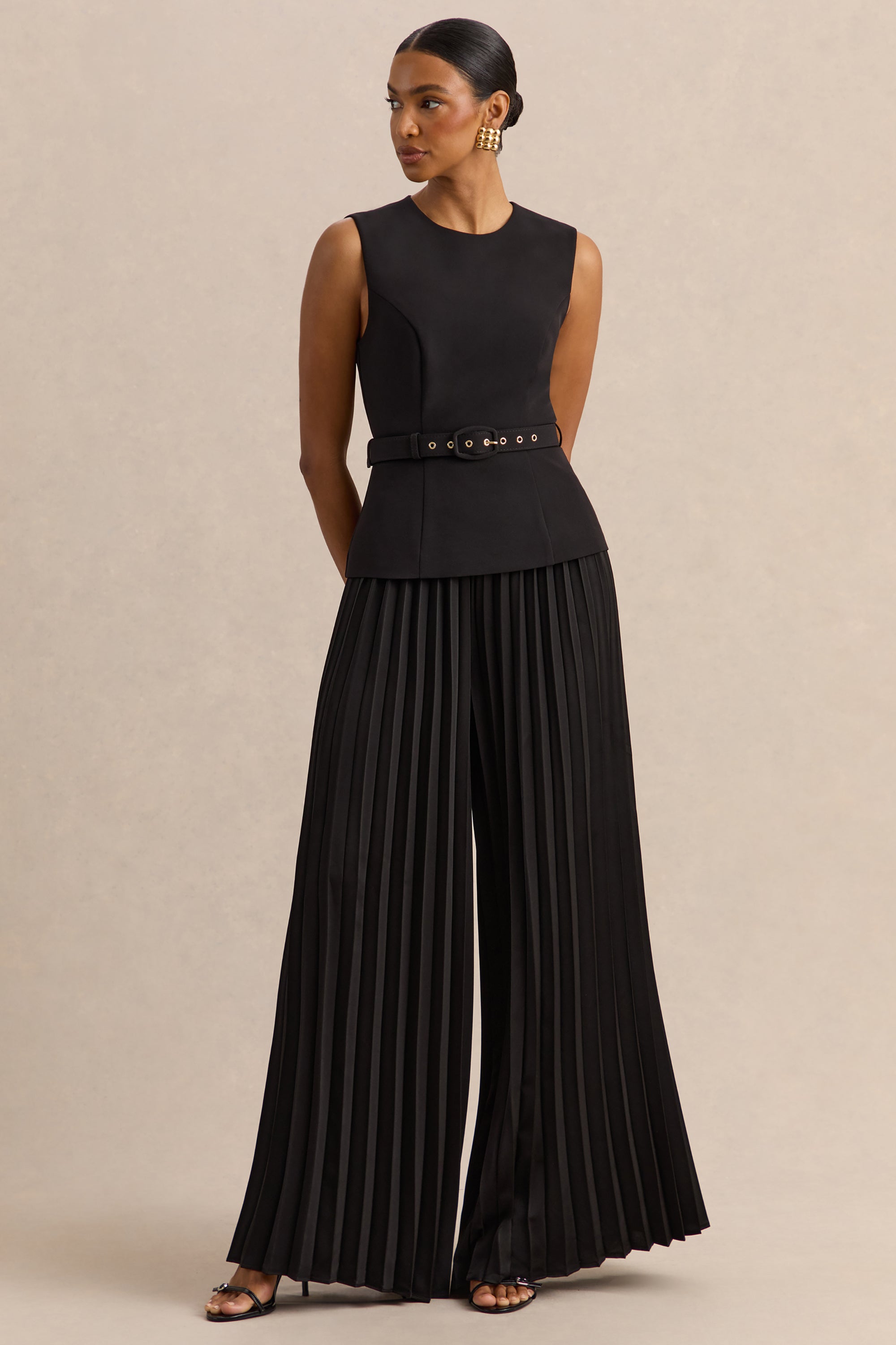 CL137940001---Lerenza-_-Black-Satin-Wide-Leg-Pleated-Trousers-+-CL137939001---Karienne-_-Black-Round-Neck-Top-With-Belted-Detail_03.jpg