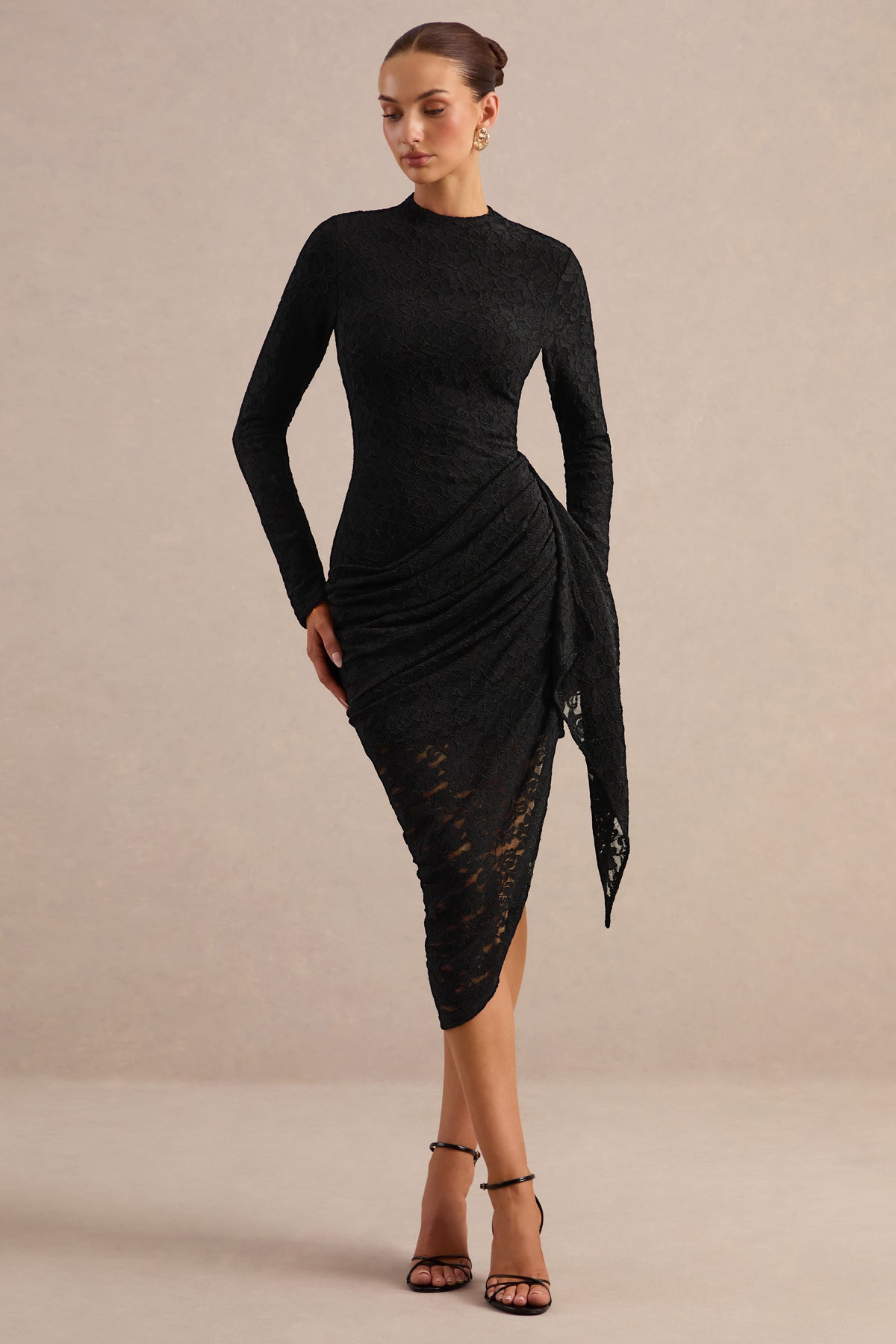 ECM_HR_CL137942001 - Laureline _ Black Lace Crew-Neck Midi Dress With Draped-Detail And Asymmetric-Hem0.jpg