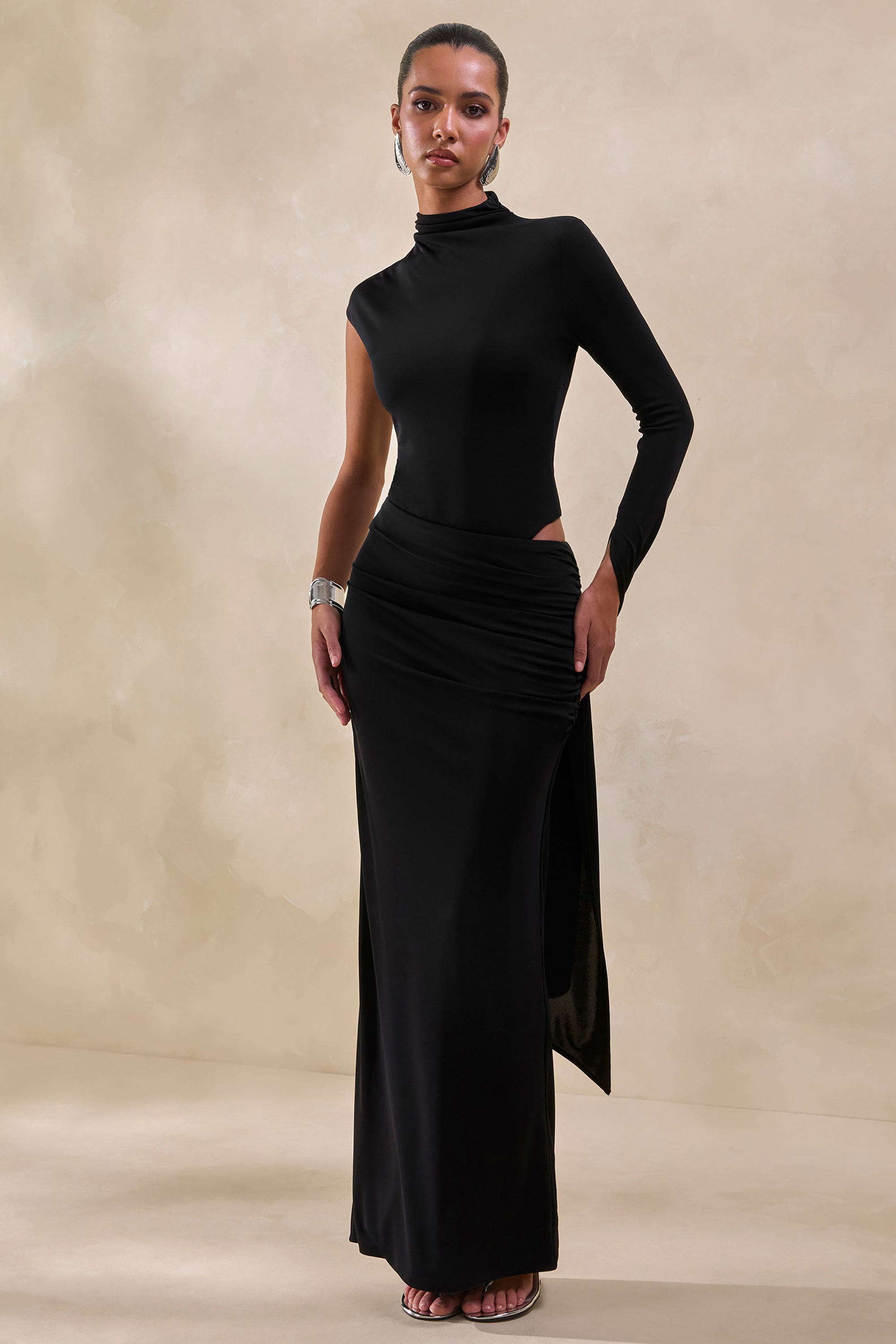 ECM_HR_CL137950001---Adessa-_-Black-Asymmetric-Waist-Ruched-Maxi-Skirt-+-CL137946001---Ellora-_-Black-High-Neck-One-Sleeve-Bodysuit-1.jpg