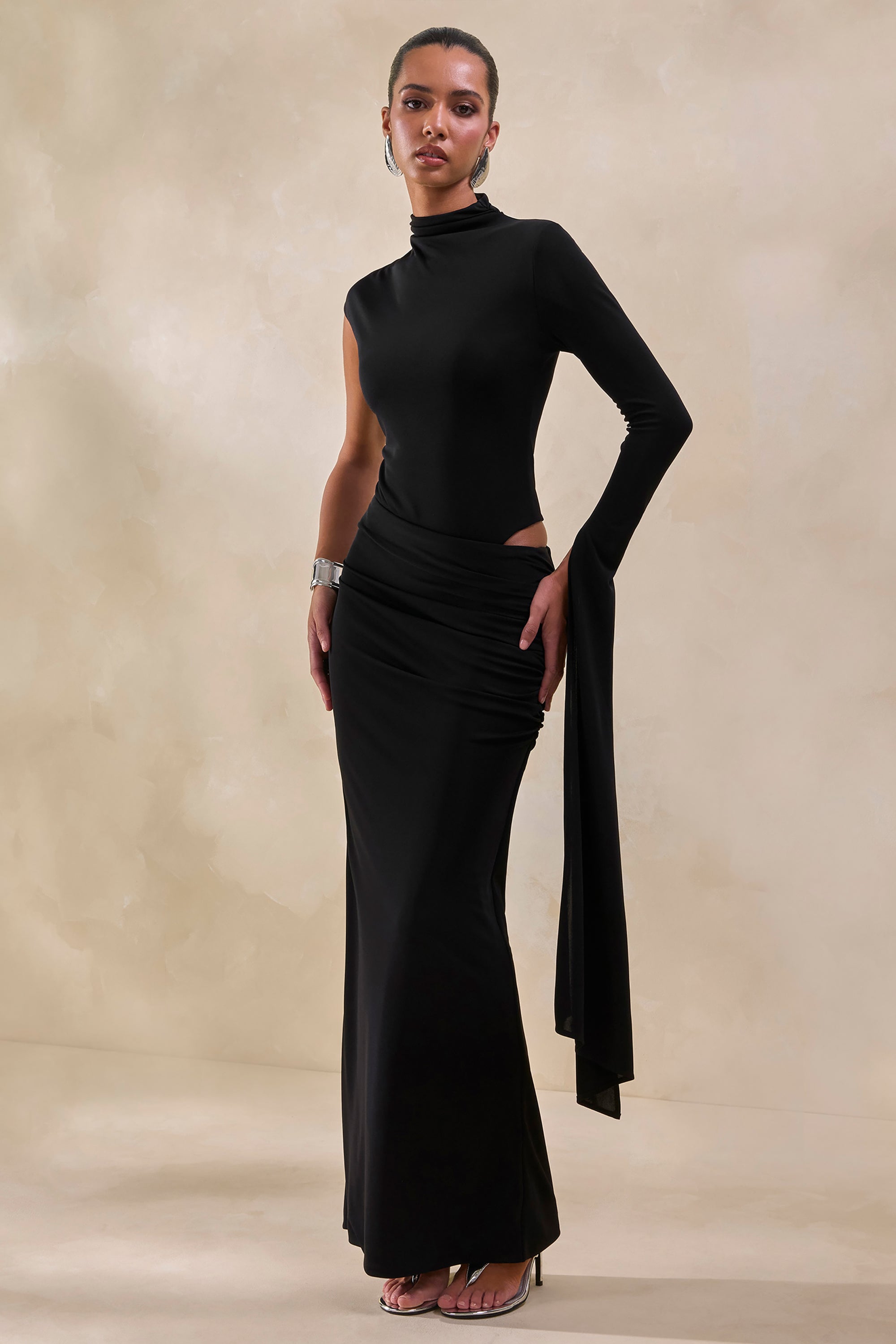 ECM_HR_CL137950001---Adessa-_-Black-Asymmetric-Waist-Ruched-Maxi-Skirt-+-CL137946001---Ellora-_-Black-High-Neck-One-Sleeve-Bodysuit-2.jpg