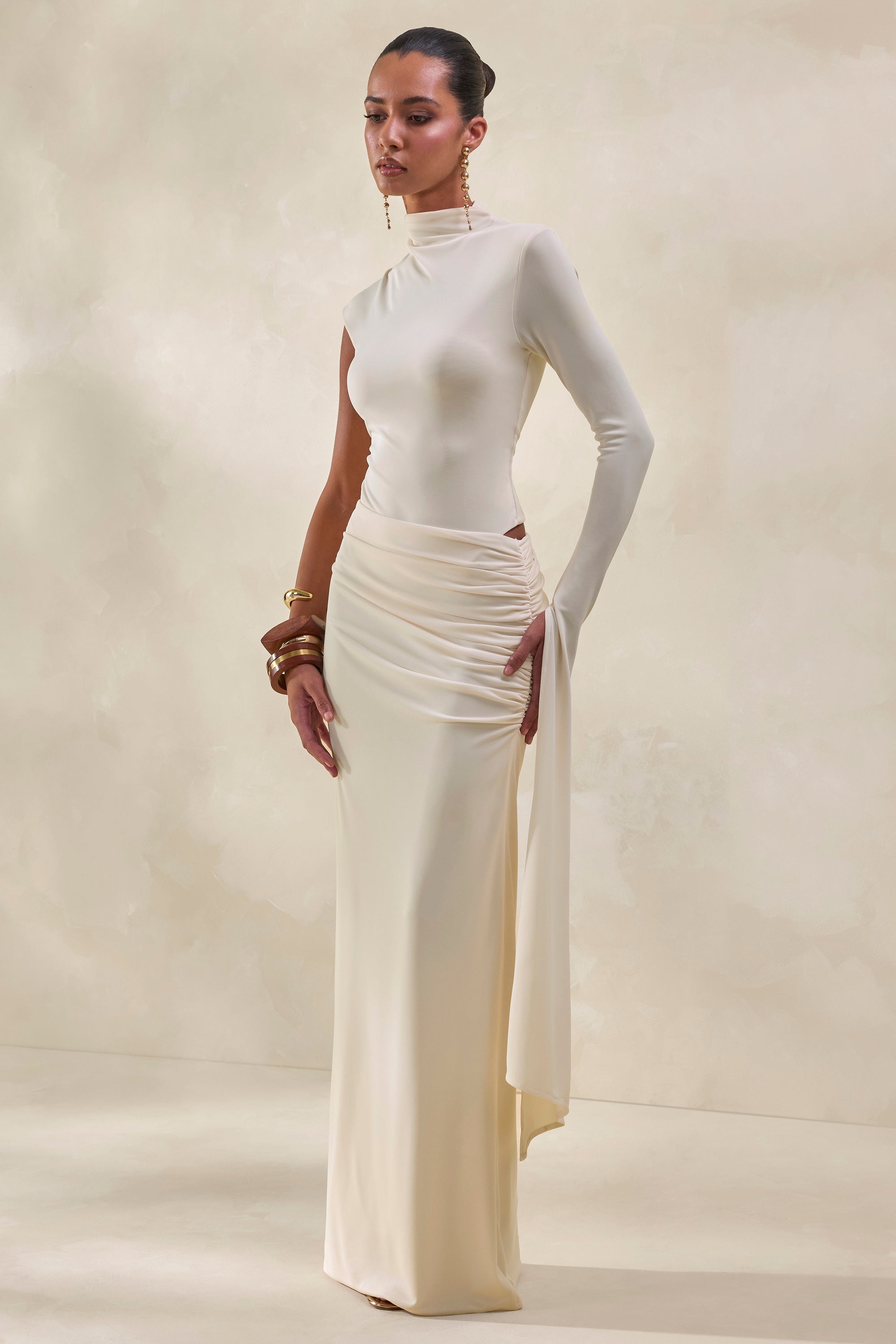 ECM_HR_CL137950111 - Adessa Cream Asymmetric Waist Ruched Maxi Skirt + CL137946111 - Ellora Cream High-Neck One Sleeve Bodysuit4.jpg