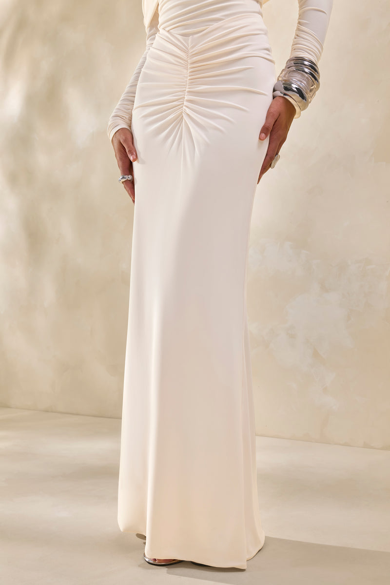 CL137952111 - Micaela _ Cream Ruched Maxi Skirt + CL137948111 - Drina _ Cream Bardot Neck Bodysuit With Ruched Long Sleeves7.jpg
