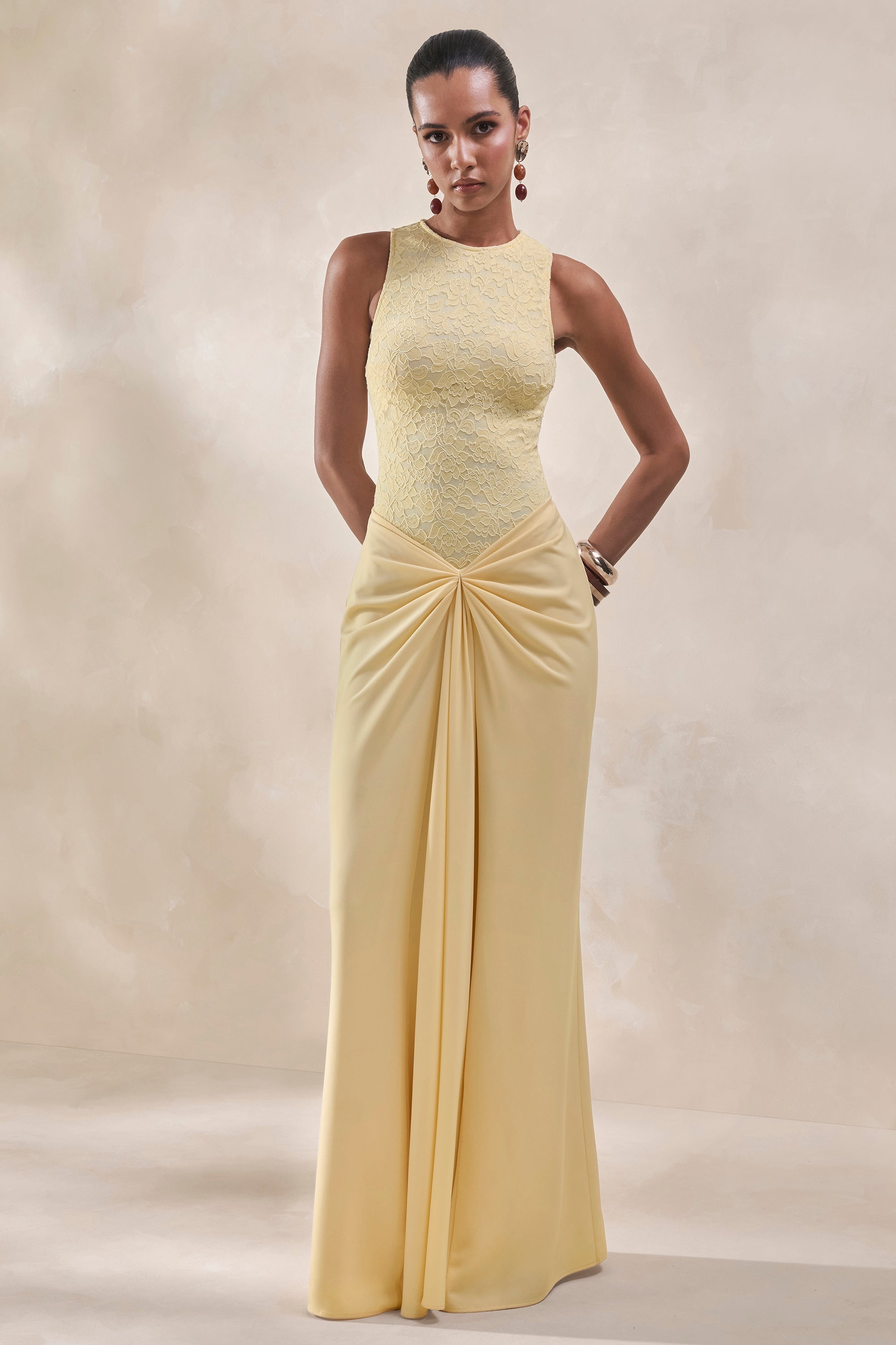 ECM_HR_CL137964121 - Setaria _ Lemon Satin Maxi-Skirt With Gathered-Detailing And Sash + CL137962121 - Serale _ Lemon Lace Halter-Neck Bodysuit0.jpg