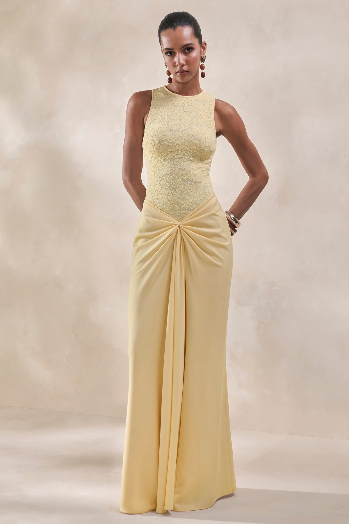 ECM_HR_CL137964121 - Setaria _ Lemon Satin Maxi-Skirt With Gathered-Detailing And Sash + CL137962121 - Serale _ Lemon Lace Halter-Neck Bodysuit0.jpg