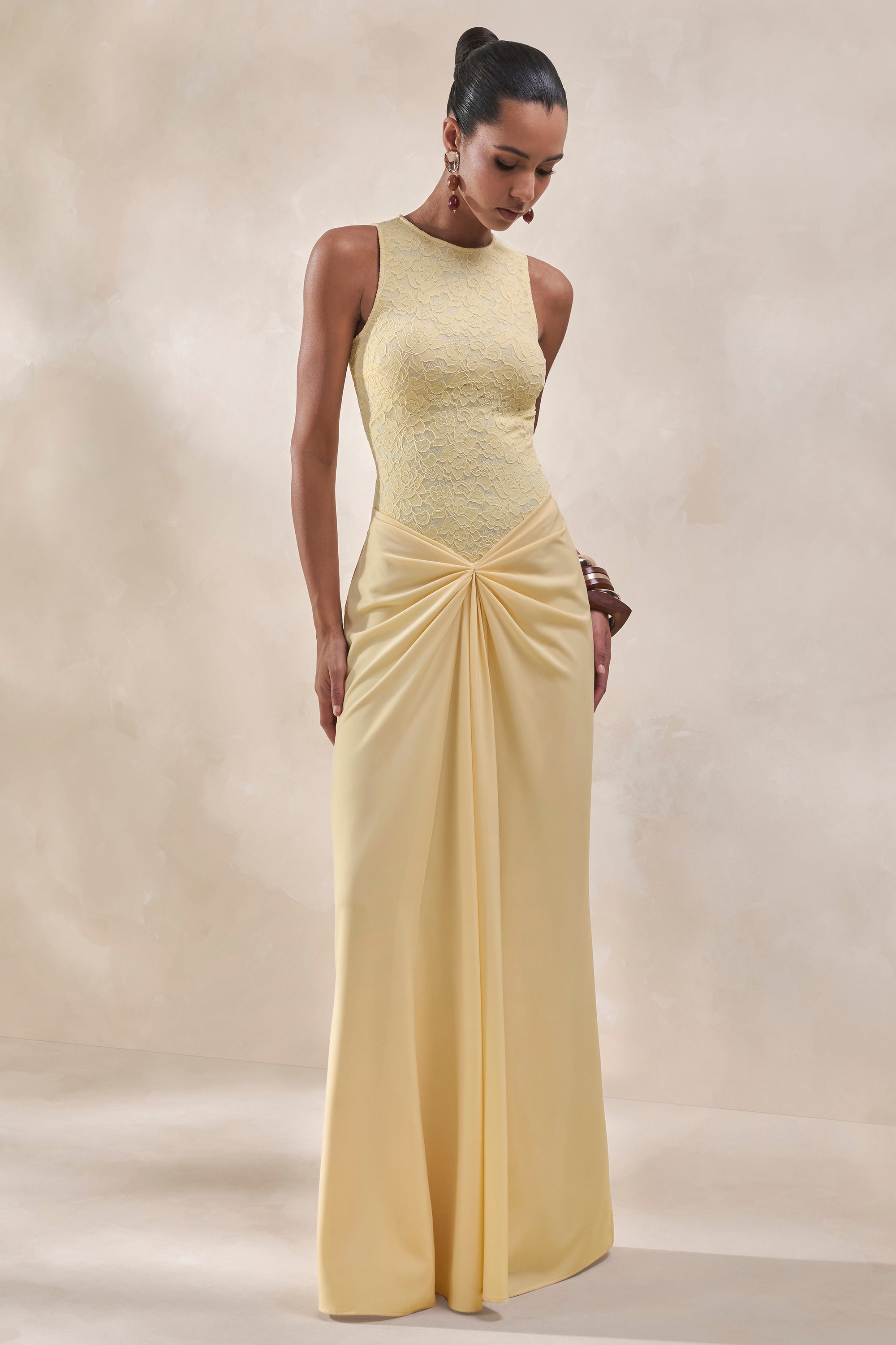 ECM_HR_CL137964121 - Setaria _ Lemon Satin Maxi-Skirt With Gathered-Detailing And Sash + CL137962121 - Serale _ Lemon Lace Halter-Neck Bodysuit1.jpg