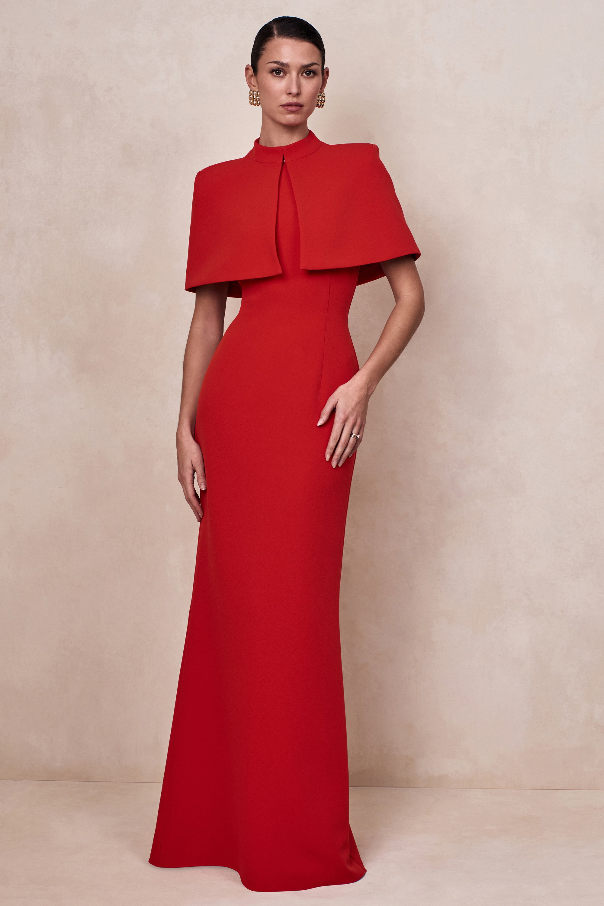 ECM_CL137673100 - Astrelle _ Red High-Neck Maxi Dress With Cape-Detail 01 .jpg