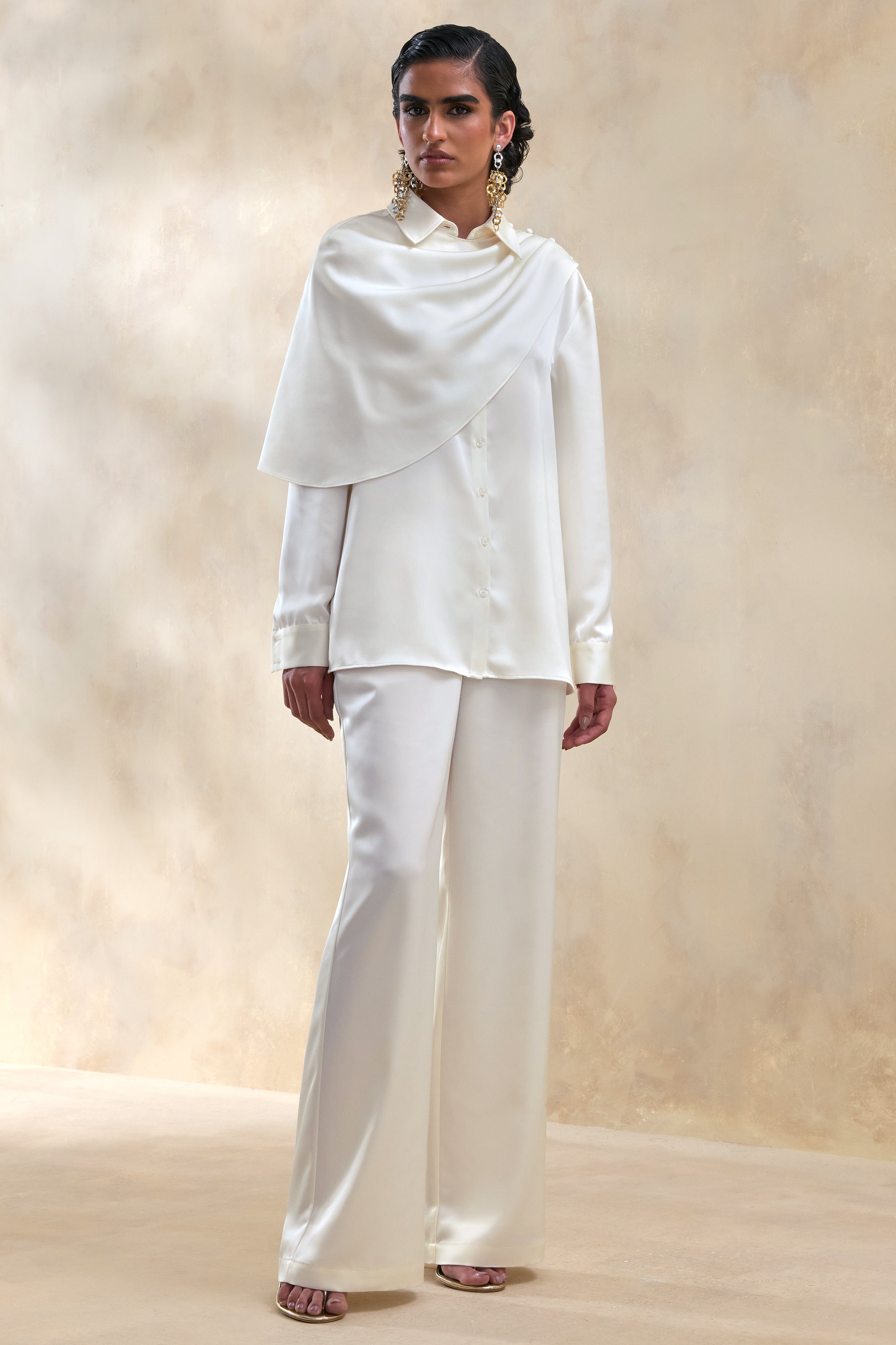 ECM_HR_CL137667111 -  Serenza | Cream Satin Collared-Shirt With Cape-Detail + ECM_HR_CL138021111 -  Ilena | Cream Satin Wide-Leg Trouser 0.jpg
