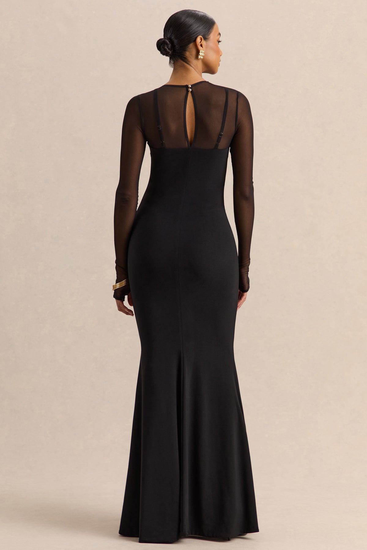 ECM_HR_CL138055001 - Coralia - Black Asymmetric-Neck Maxi Dress With Mesh Long-Sleeves - 22.jpg