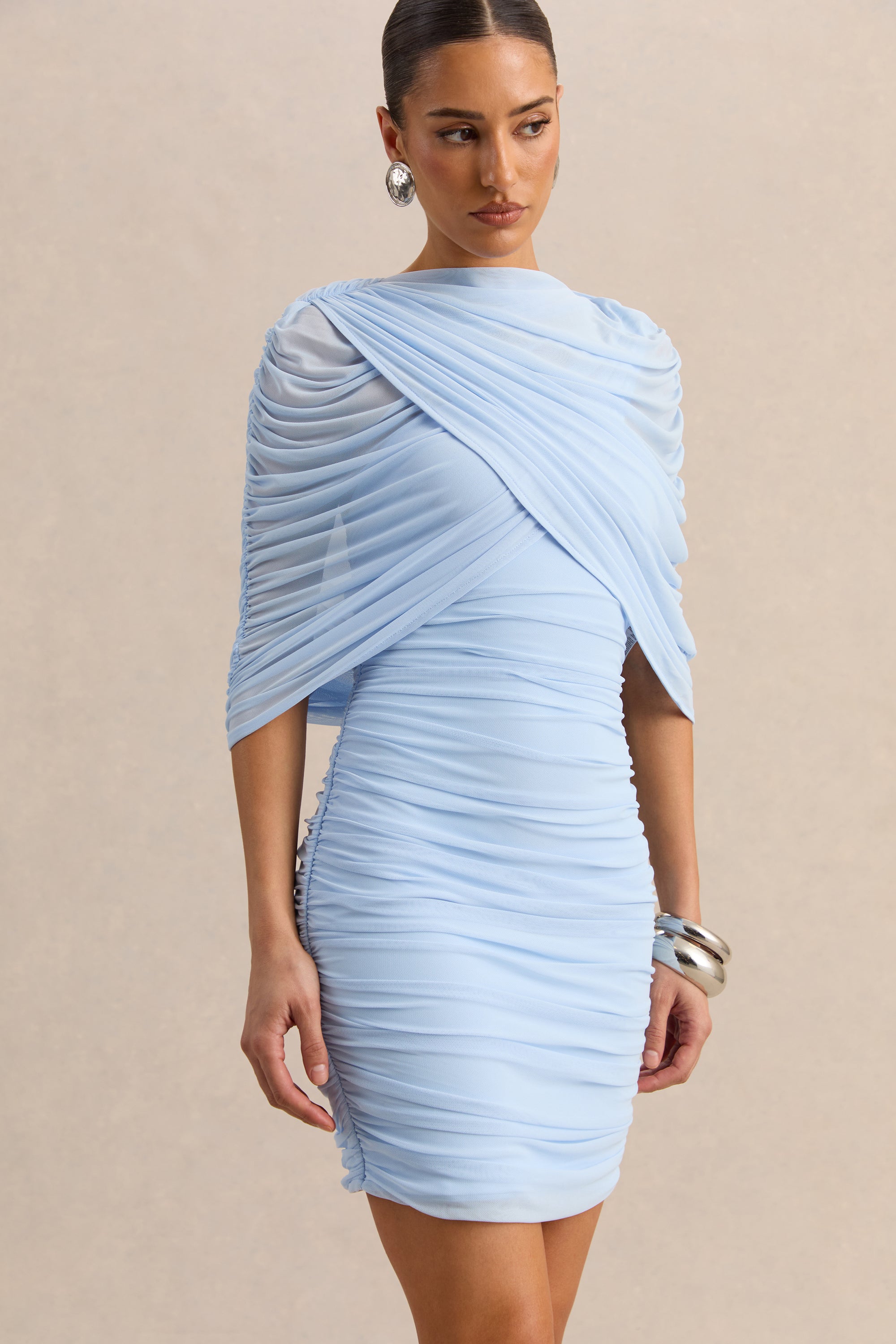 ECM_HR_CL138075013 - Merisse | Powder Blue Bandeau Mini-Dress With Ruched-Detailing + ECM_HR_CL138069013 - Magoria | Powder Blue Mesh Round-Neck Cape 4.jpg