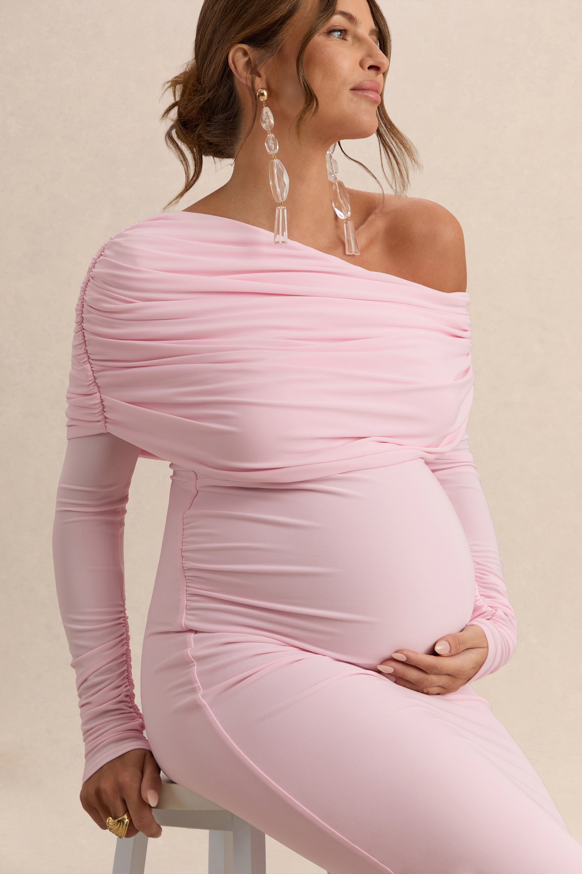 ECM_HR_CL138111081  - Carleigh Light Pink Asymmetric-Neck Maternity Maxi Dress With Cape Sleeve And Sash Detail 3.jpg