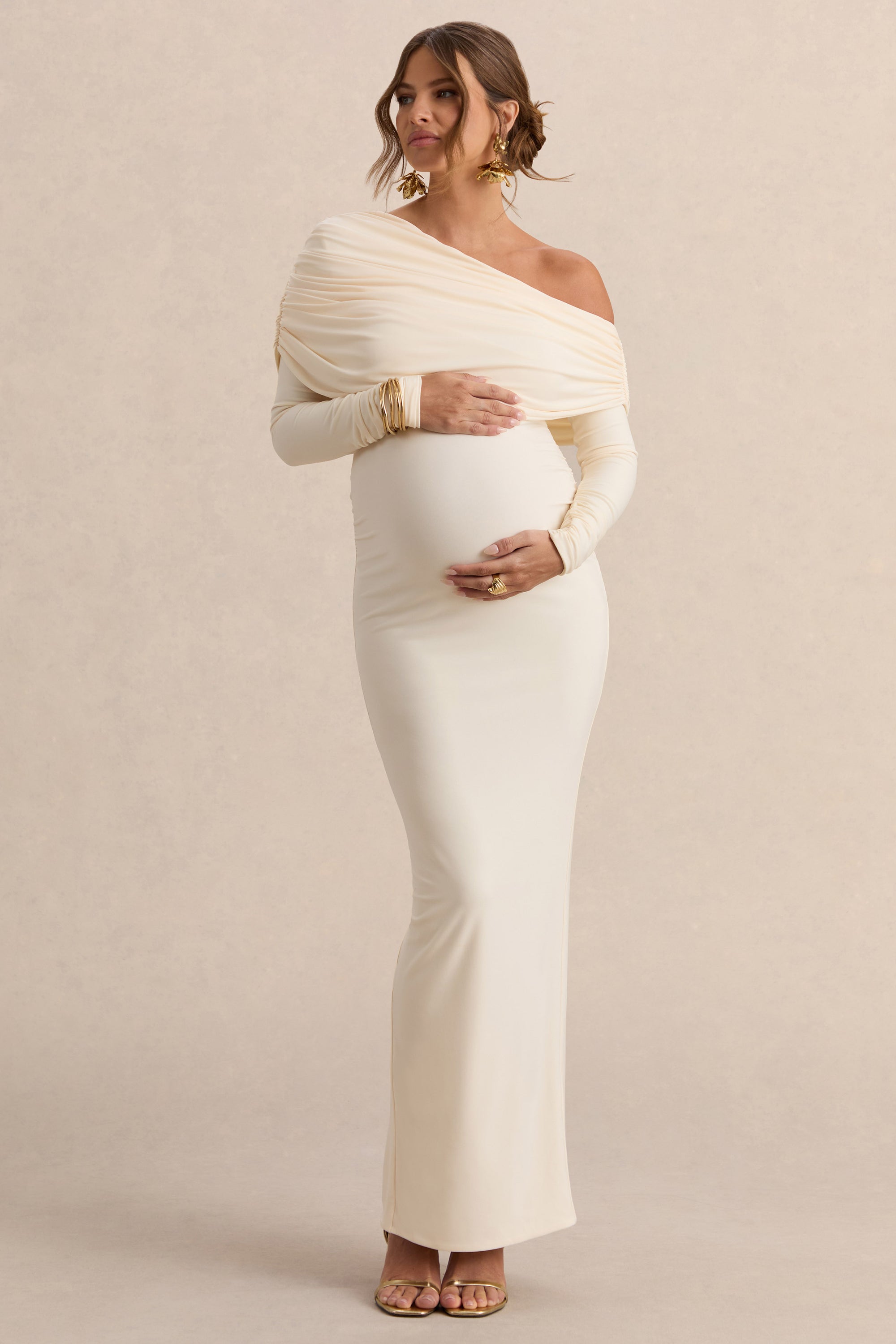 ECM_HR_CL138111111 - Carleigh Cream Asymmetric-Neck Maternity Maxi Dress With Cape Sleeve And Sash Detail 0.jpg