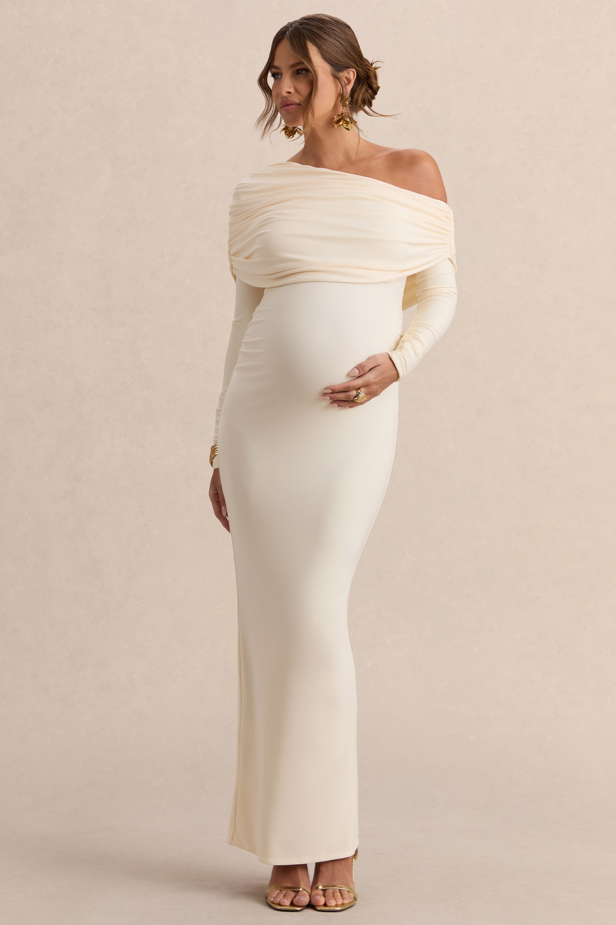 ECM_HR_CL138111111 - Carleigh Cream Asymmetric-Neck Maternity Maxi Dress With Cape Sleeve And Sash Detail 1.jpg
