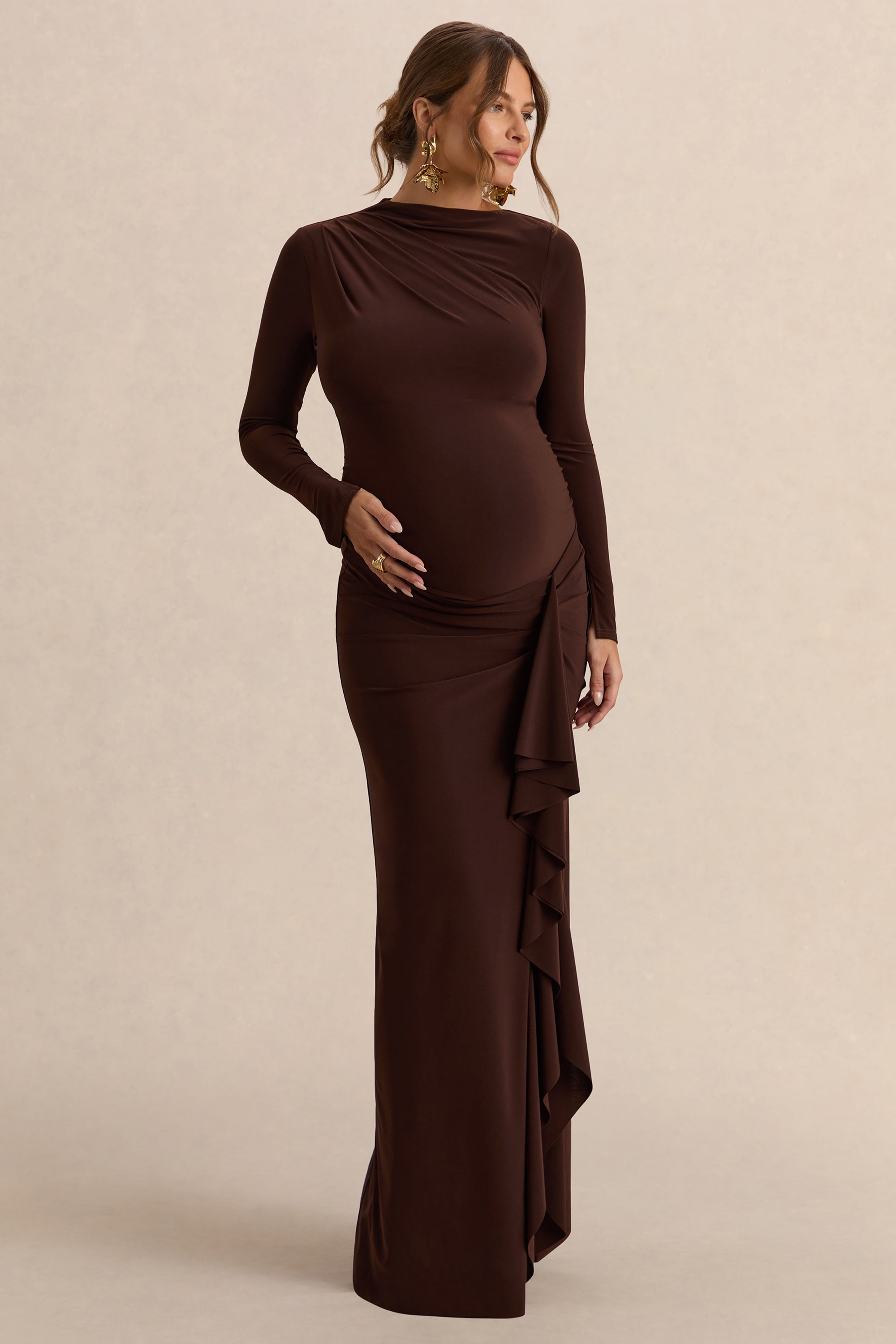 ECM_HR_CL138114022---Kamira--Dark-Brown-Round-Neck-Maternity-Maxi-Dress-With-Gathered-Detailing-0.jpg