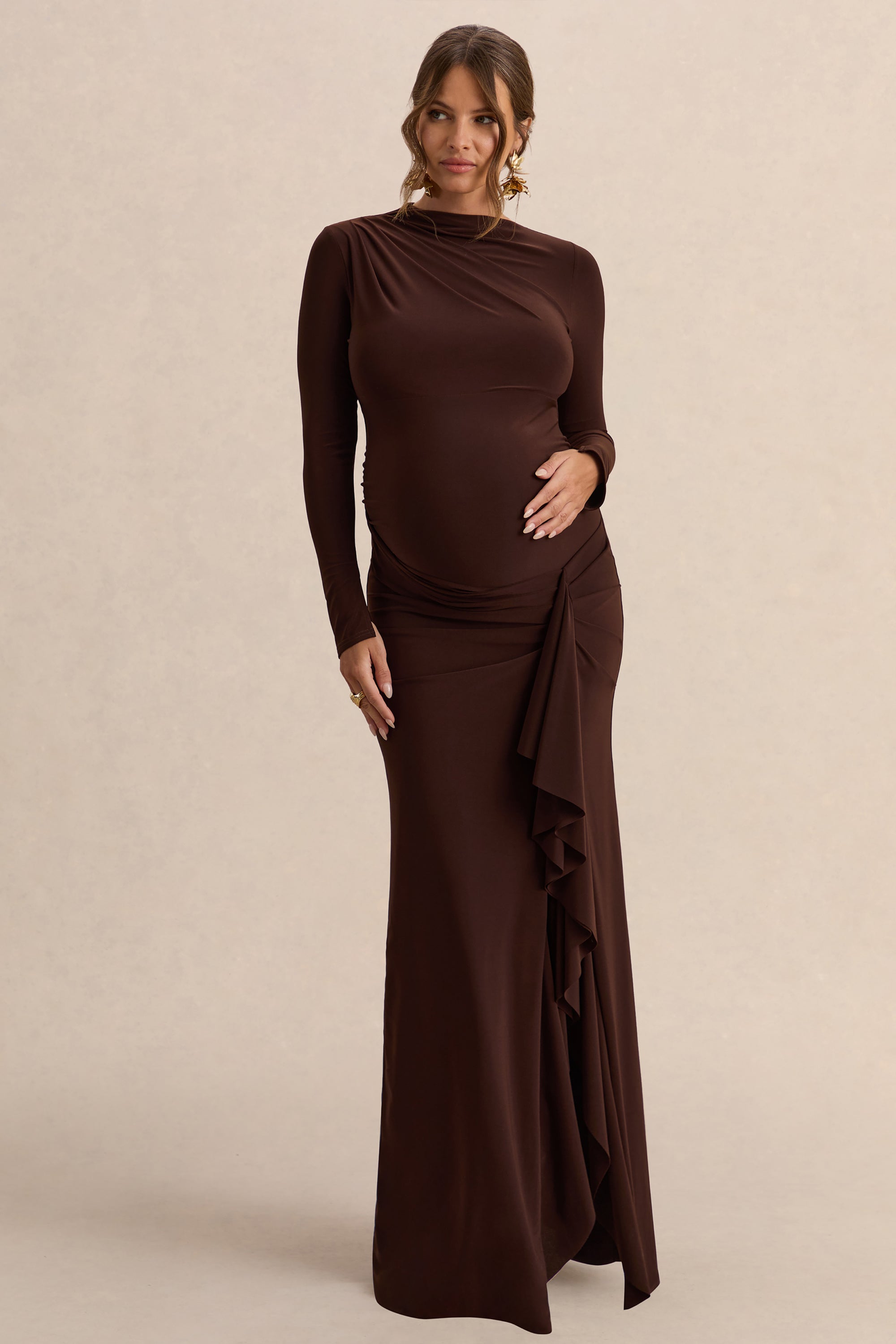 ECM_HR_CL138114022---Kamira--Dark-Brown-Round-Neck-Maternity-Maxi-Dress-With-Gathered-Detailing-5.jpg
