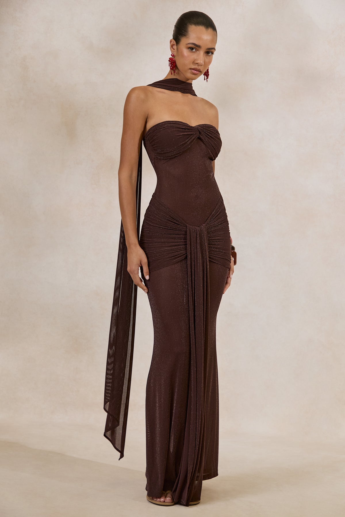 ECM_HR_CL138119021 - Ursa _ Brown Bandeau-Neck Maxi Dress With Scarf Detail And Gathered Detailing1.jpg