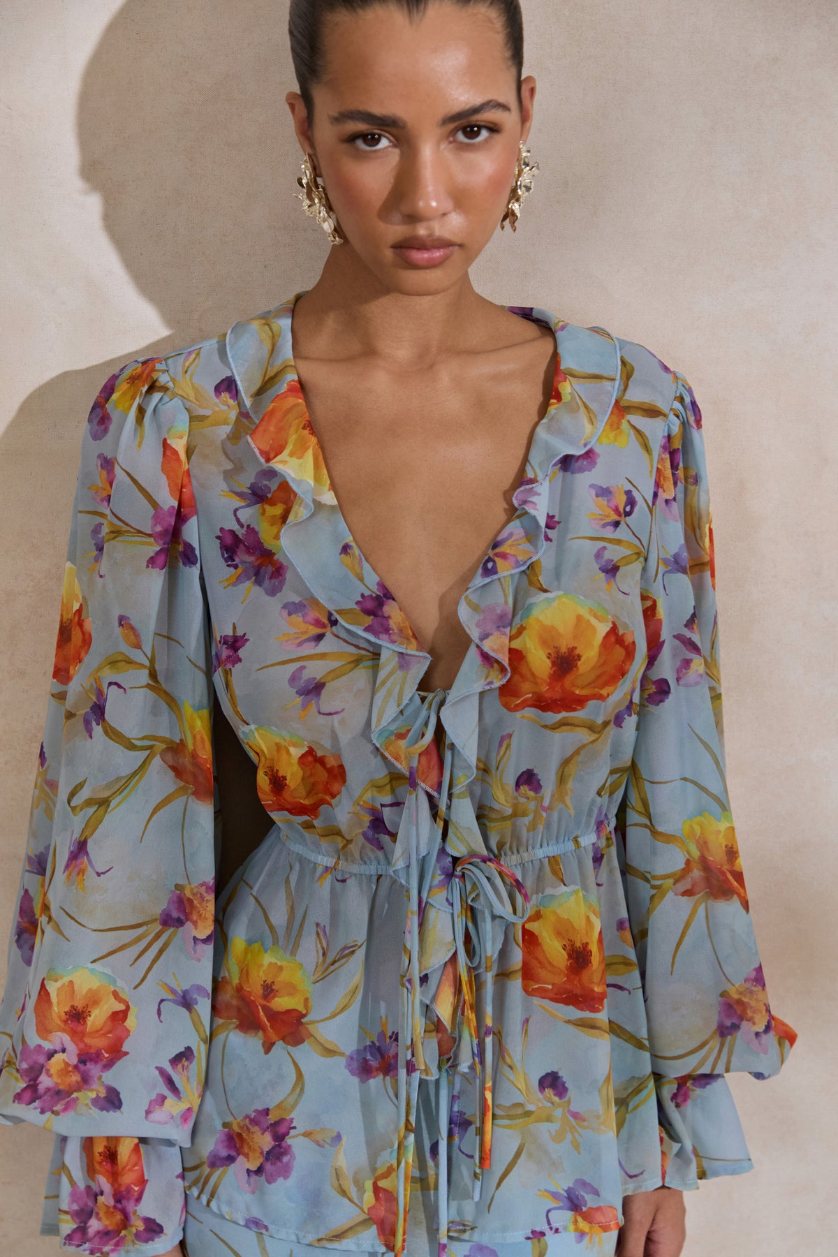 CL138215016 - Alveta _ Blue Floral Chiffon Sheer V-Neck Top With Ruffled Detailing 8.jpg