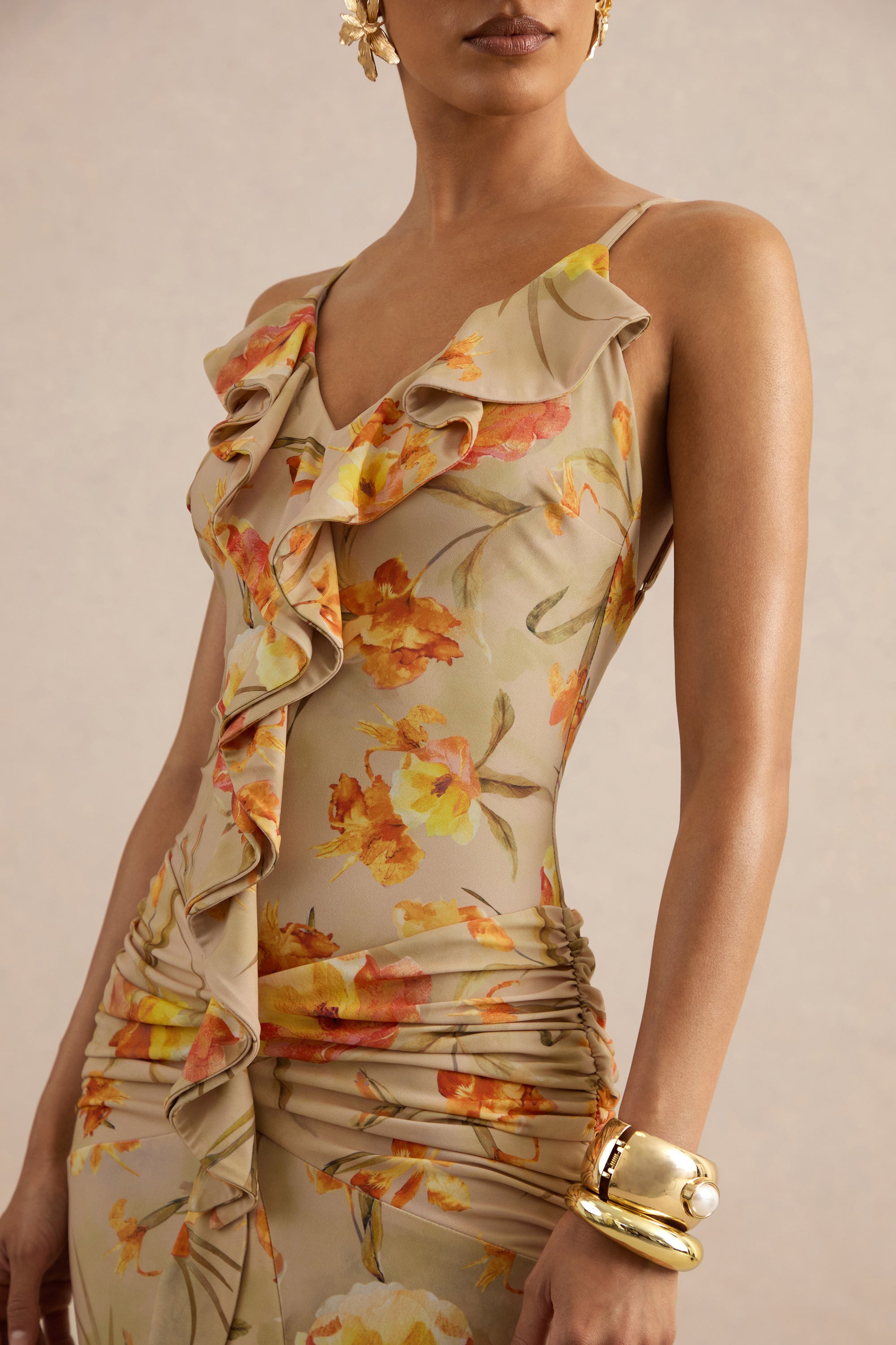 ECM_HR_CL138217070 - Amali | Orange Floral V-Neck Maxi Dress With Ruffled Detailing 4.jpg