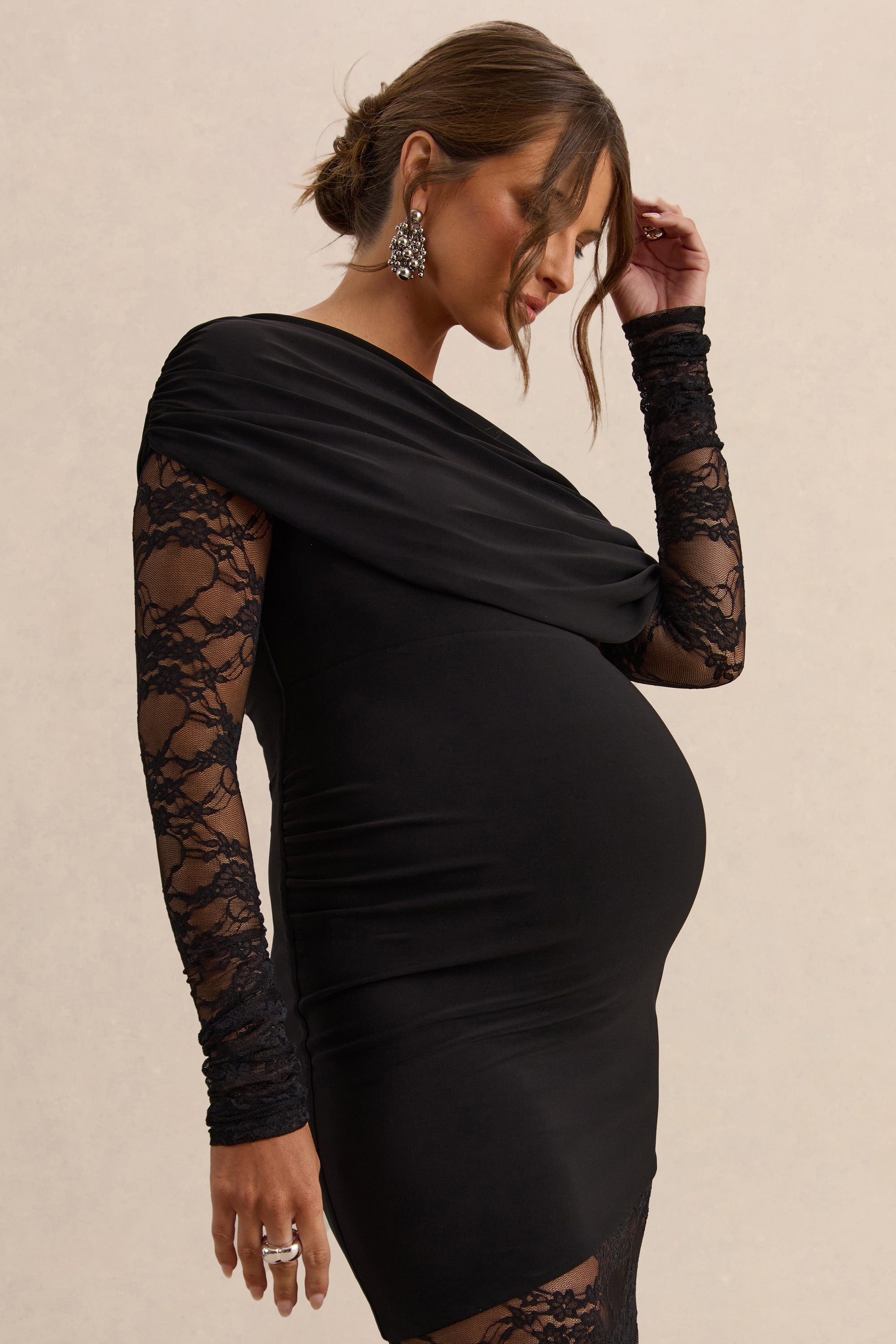 ECM_HR_CL138249001  - Giuliana - Black Asymmetric-Neck Maternity Maxi Dress With Lace Detailing 1.jpg