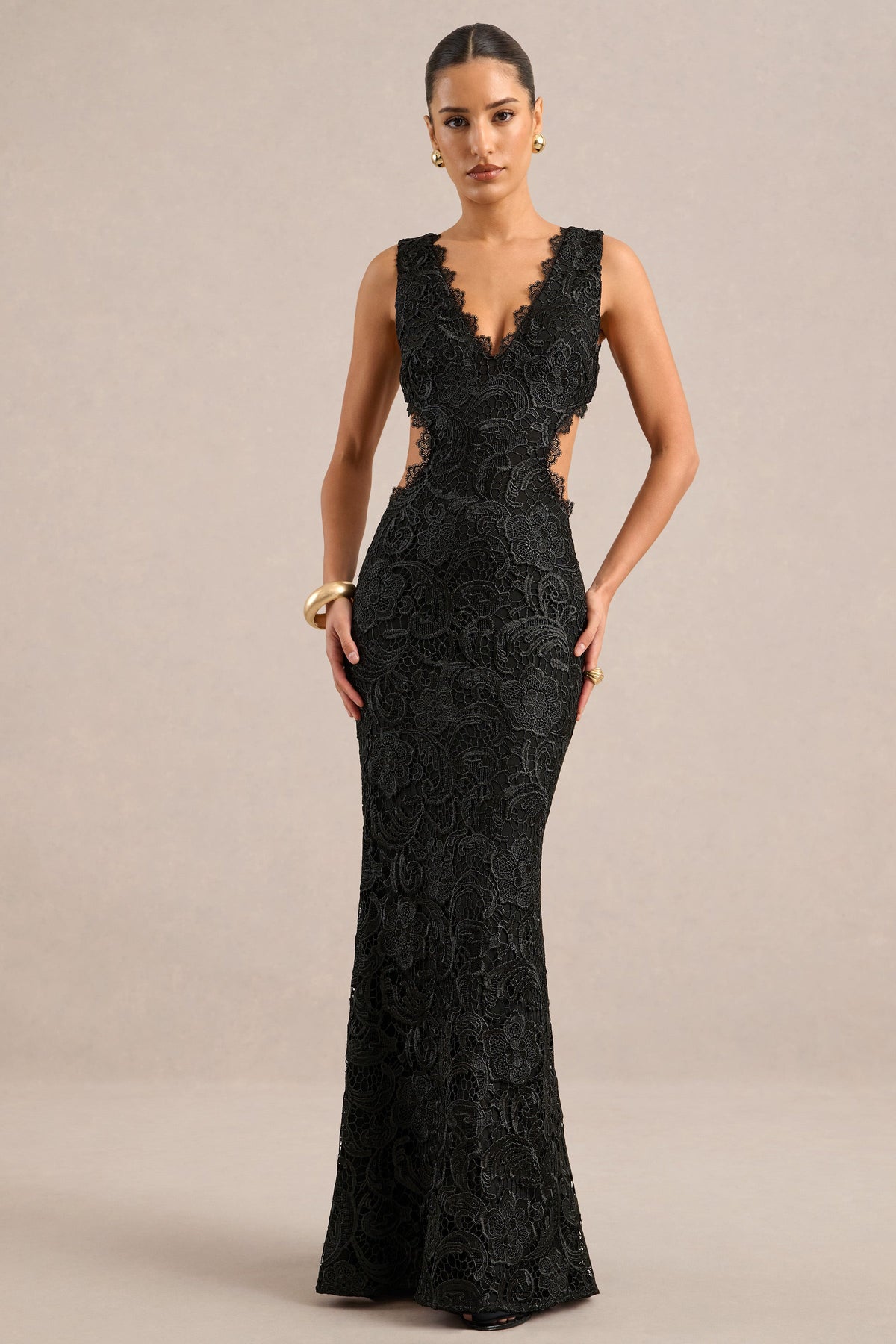 CL13838300106_ECM_HR_CL138383001_-_Mayelle___Black_Lace_Plunge_Maxi_Dress_With_Body_Cut_Out0