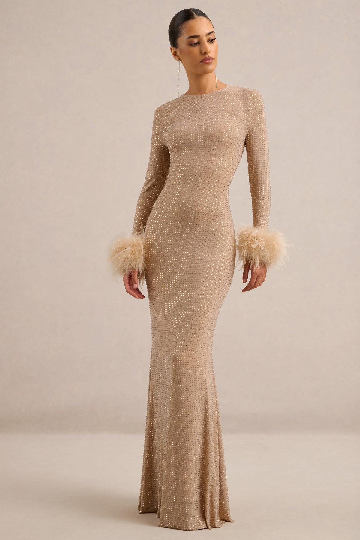 ECM_HR_CL138394060 - Garance _ Champagne Hotfix Round-Neck Maxi Dress With Feather Trim Cuffs0.jpg
