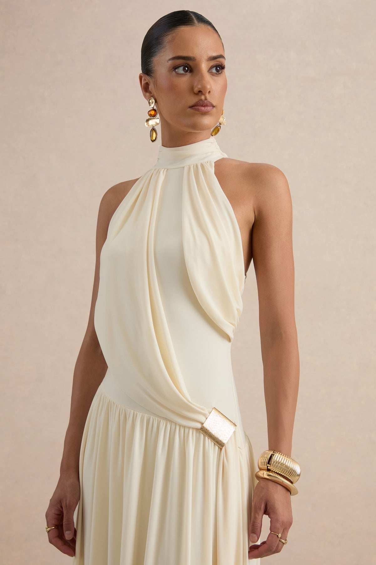 ECM_HR_CL138427111 - Sibel | Cream High-Neck Maxi Dress With Draped Detailing And Gold Detail 3.jpg