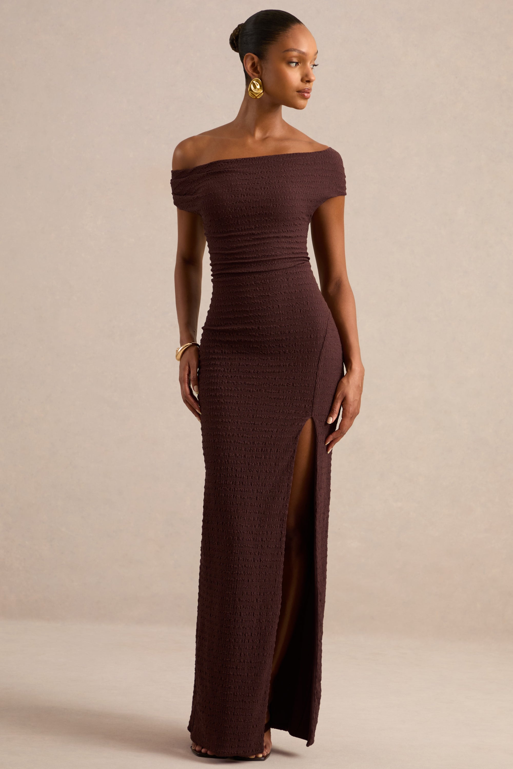 ECM_HR_CL138434022 - Aroa | Dark Brown Bardot-Neck Maxi Dress With Front High Split1.jpg